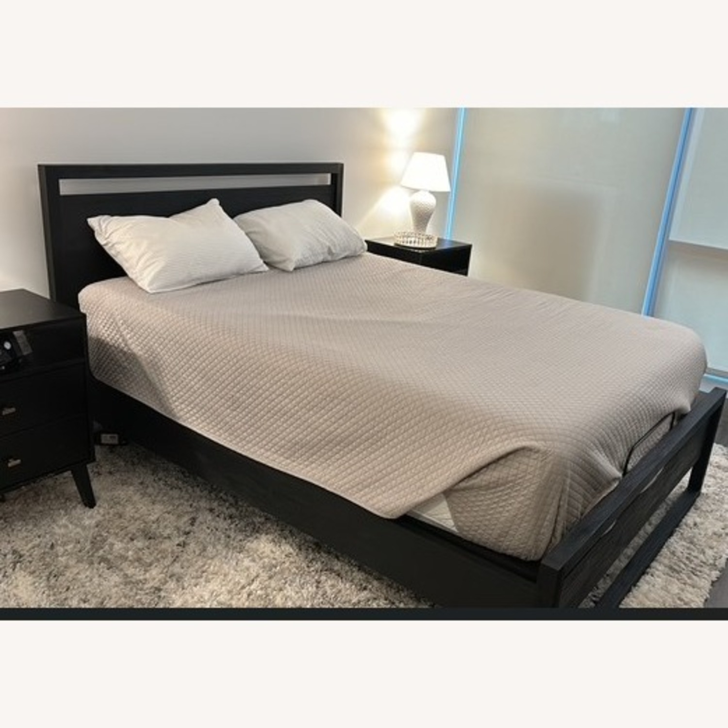 Linea Black Teak Wood Queen Bed W Adjustable Base - image-3