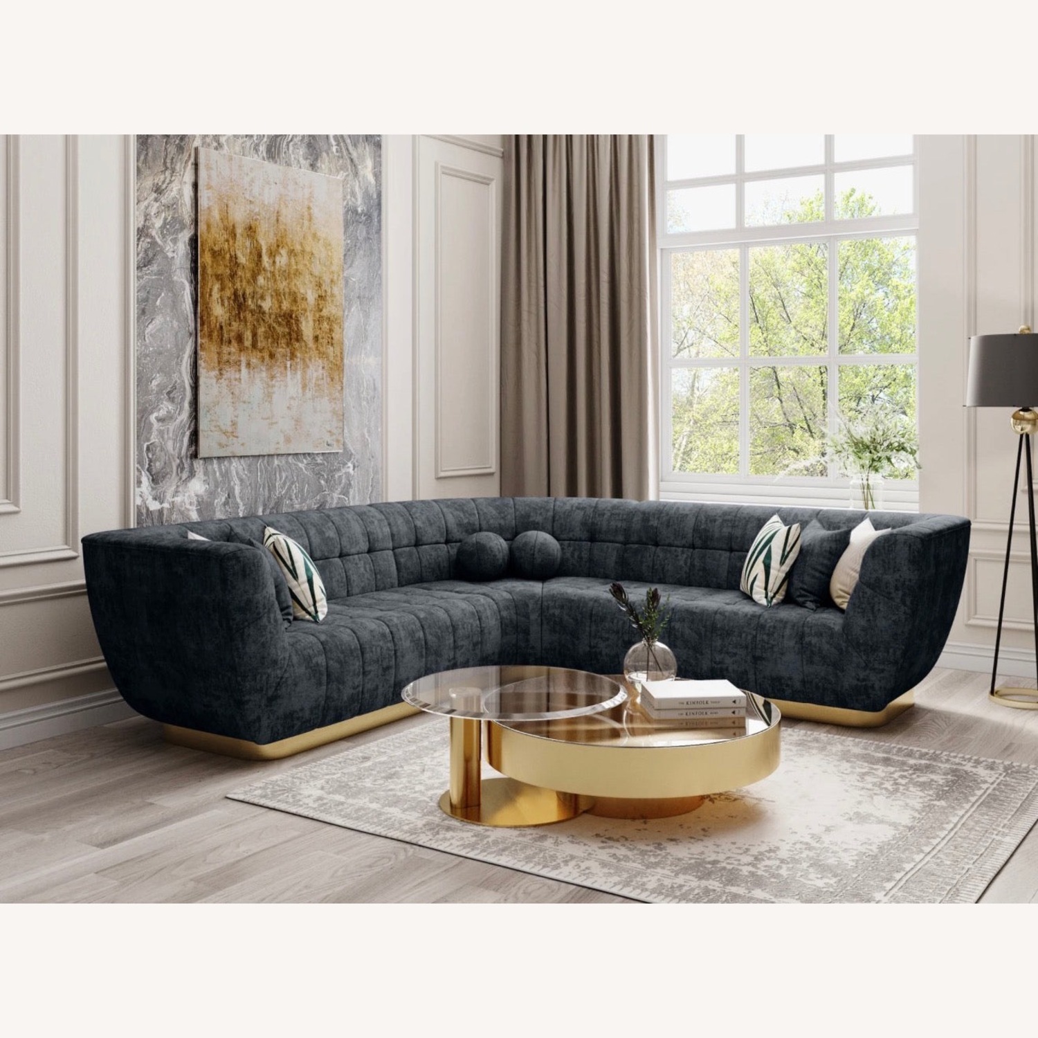 Vittoria Luxe Sectional - Curved Black Chenille  - image-9