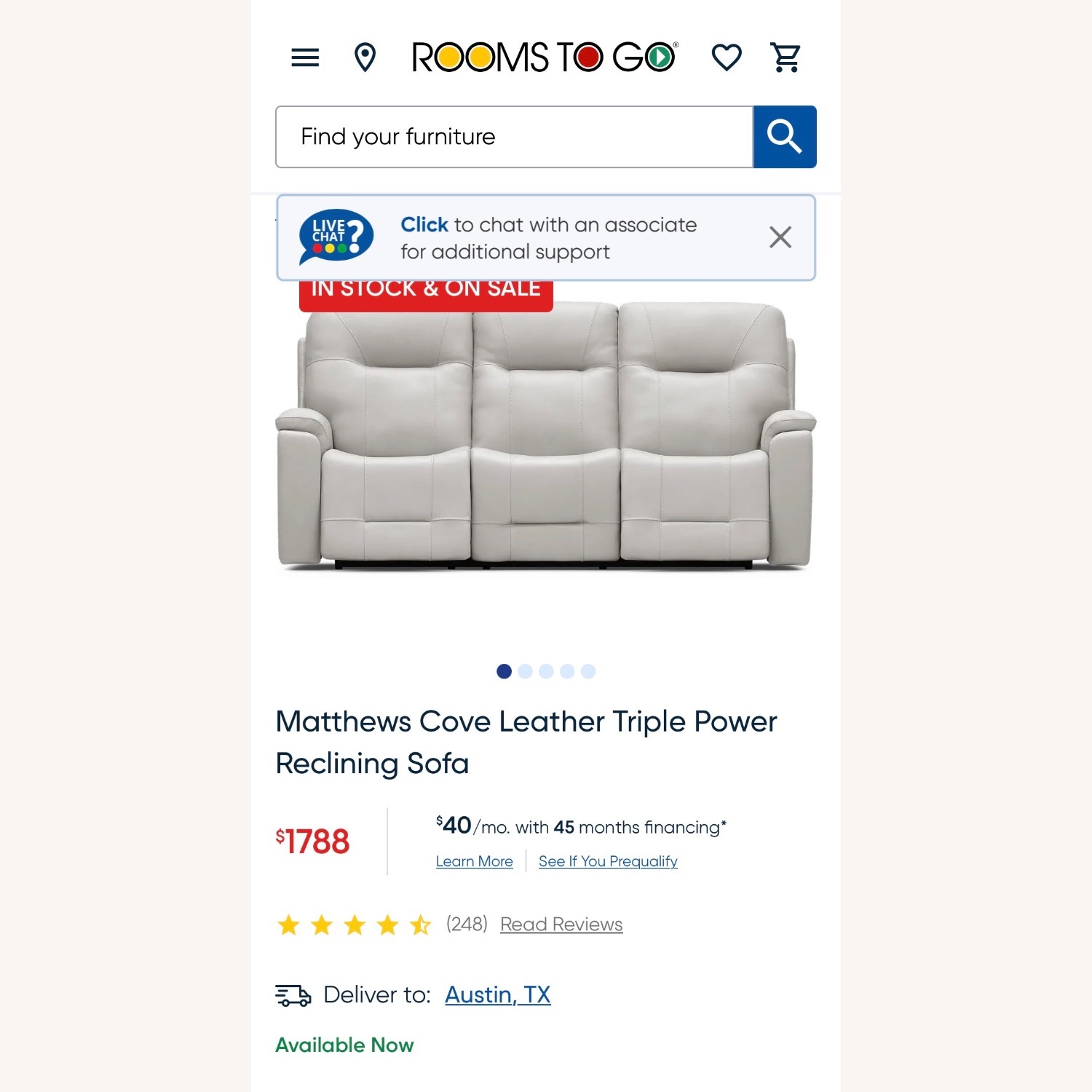 Rooms To Go Matthews Cove Light Gray Leather 3+ Seater Sofa - image-10