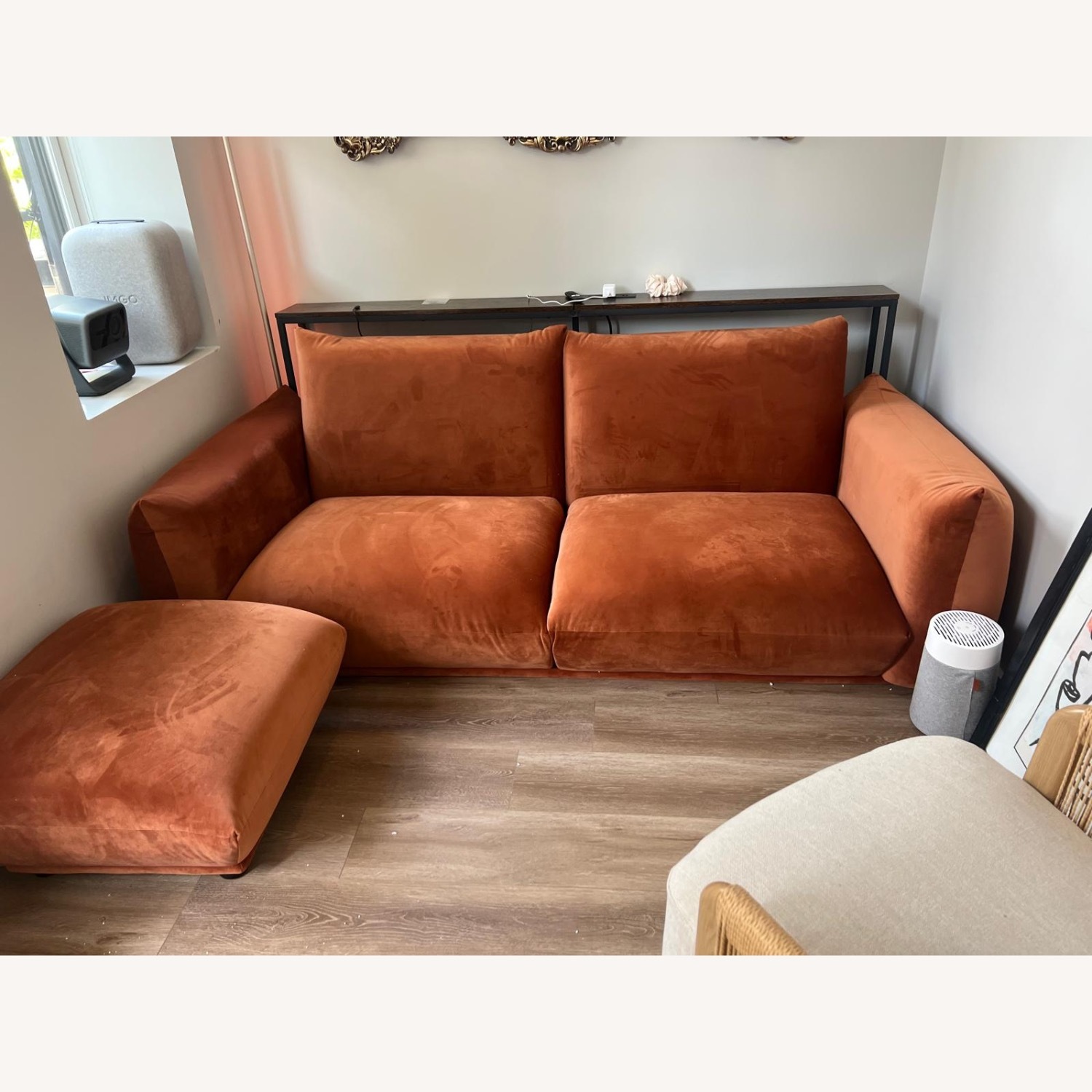 Gianni Orange Velvet 3+ Seater Sofa - image-1