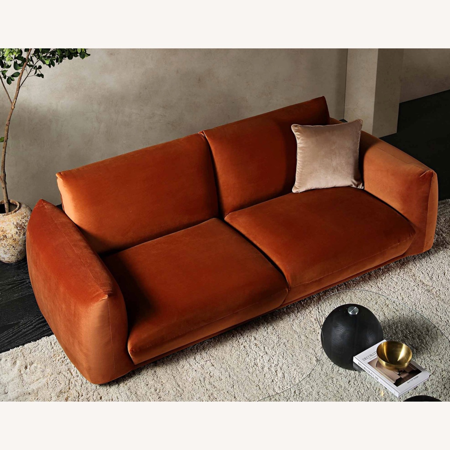 Gianni Orange Velvet 3+ Seater Sofa - image-2