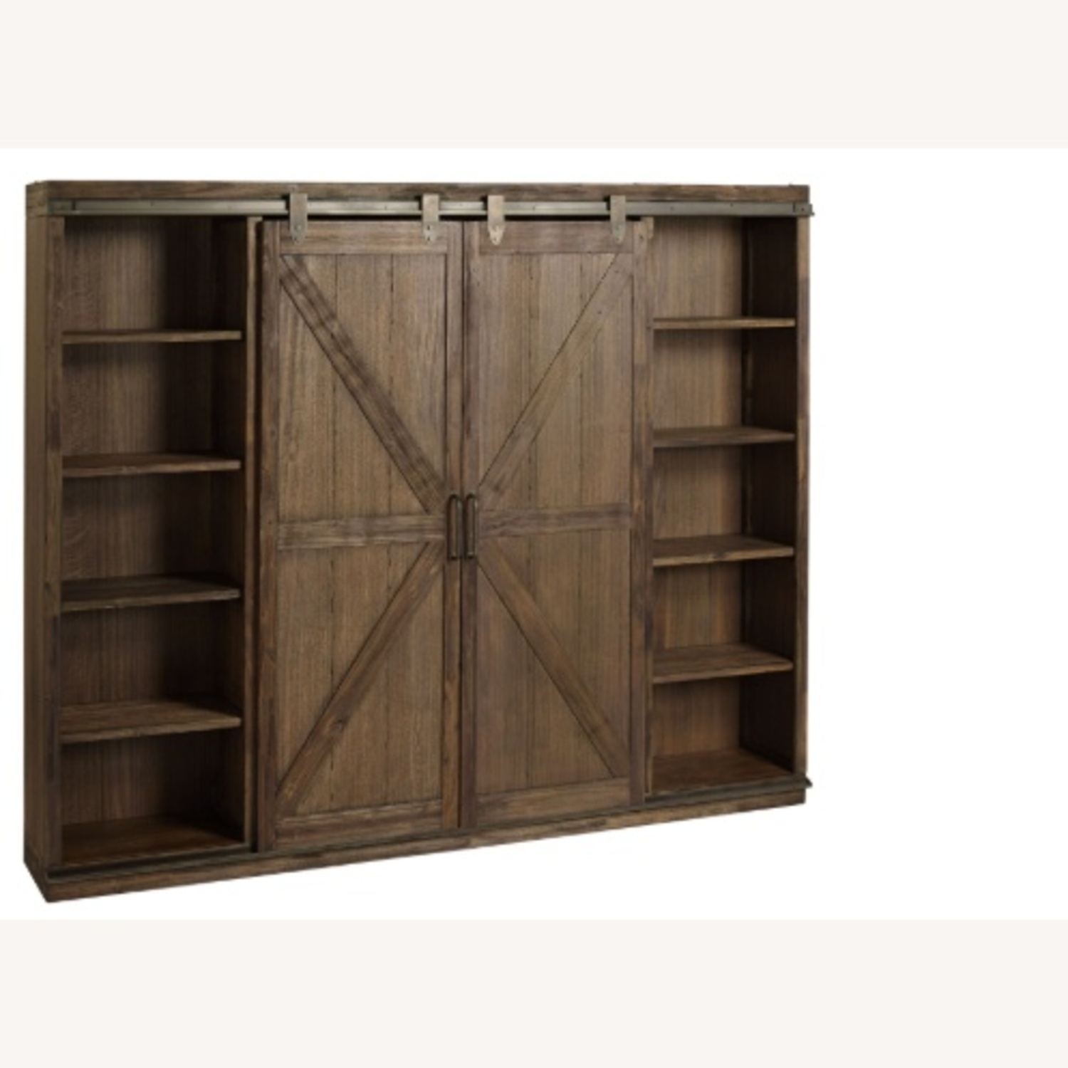 Large Burnt Alder Farmhouse Barn Door Bookshelf - image-5