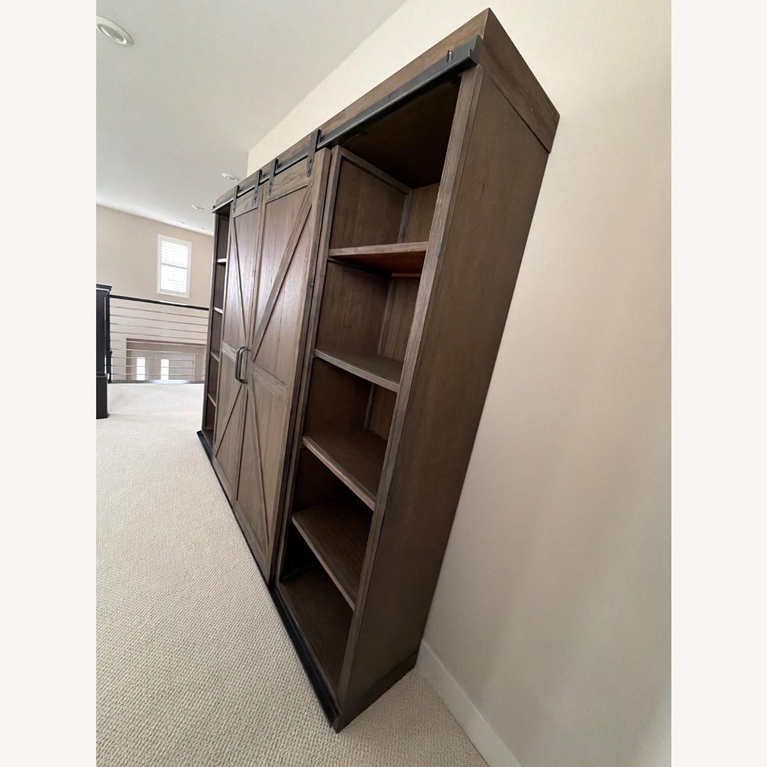 Large Burnt Alder Farmhouse Barn Door Bookshelf - image-3