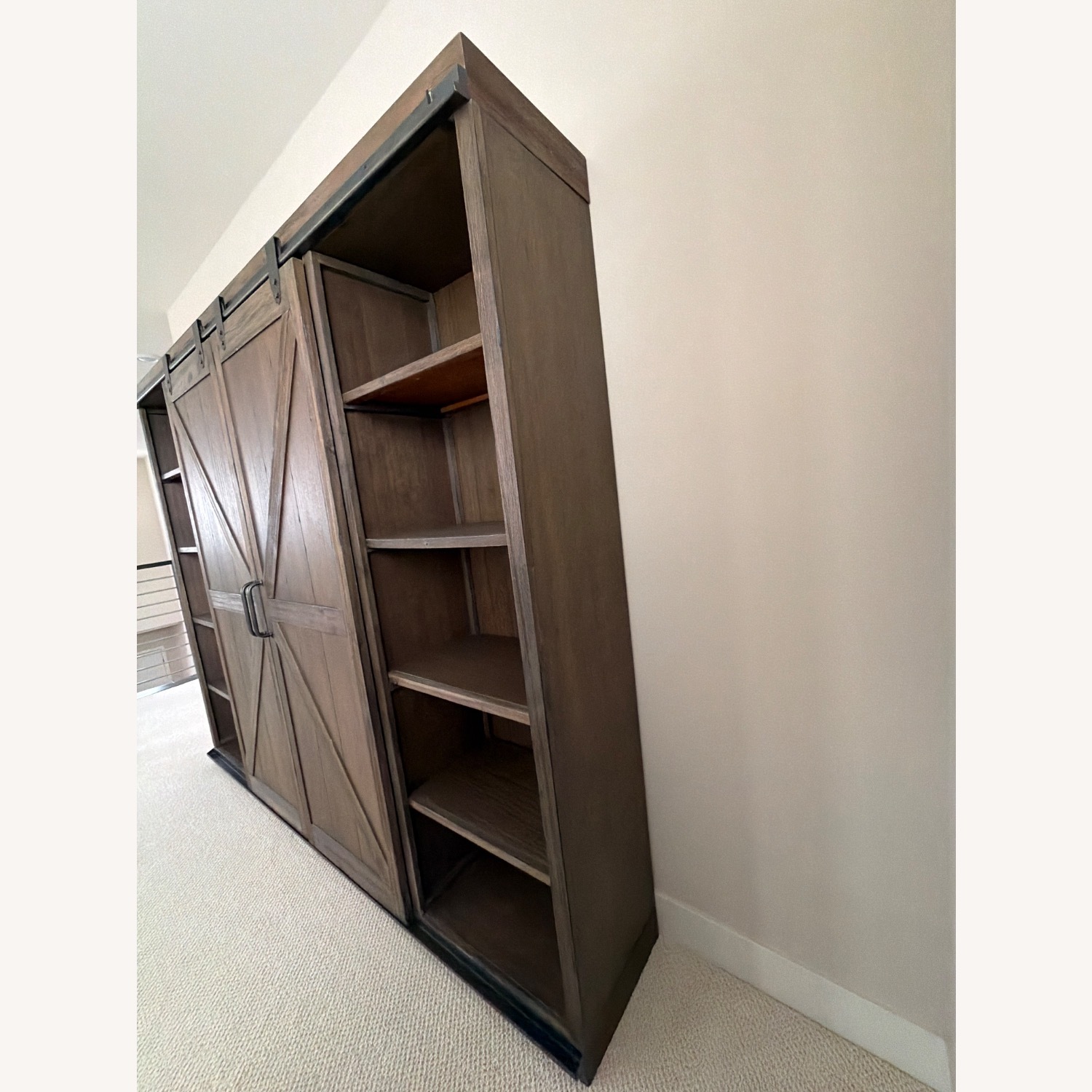 Large Burnt Alder Farmhouse Barn Door Bookshelf - image-2