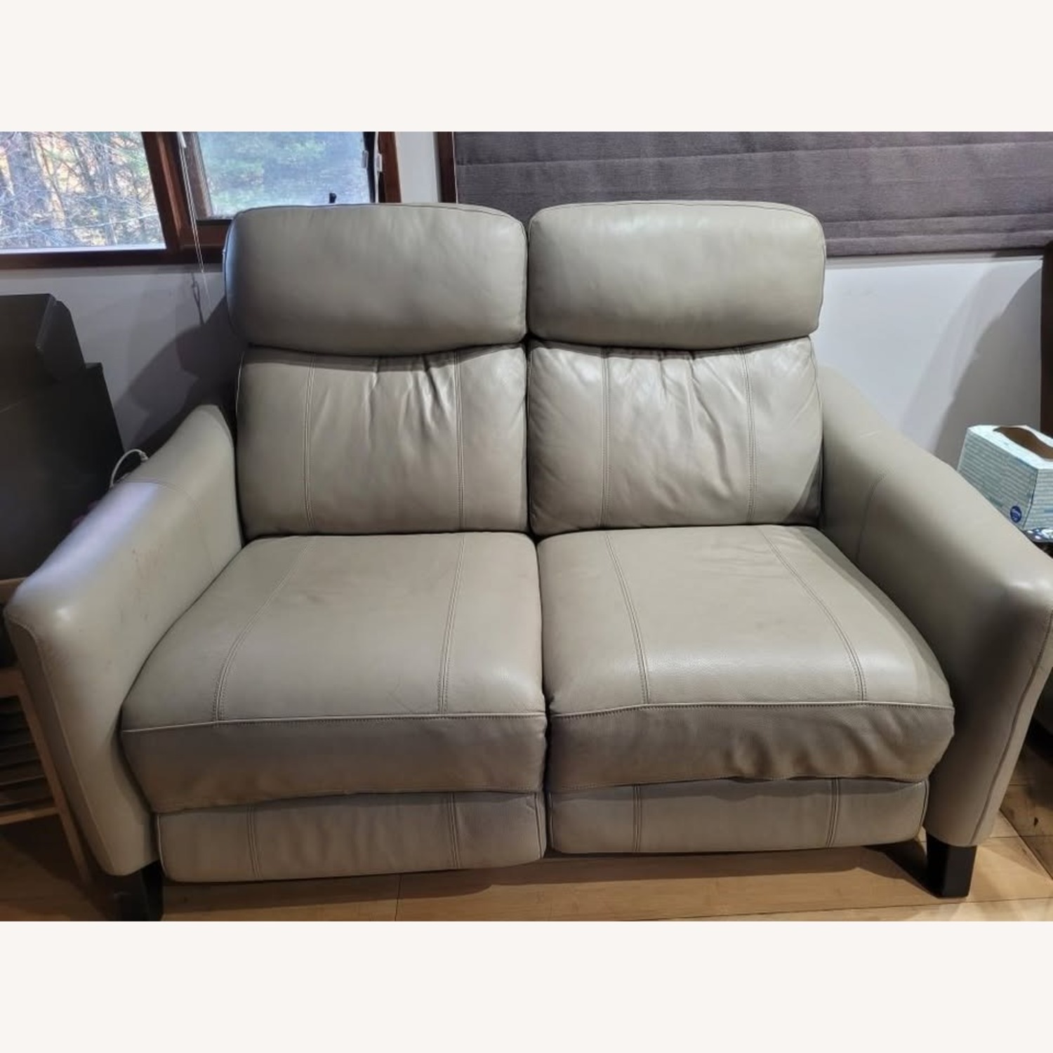 Bob's Furniture Grey Leather Recliner Loveseat - image-1