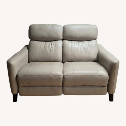 Used Bob's Furniture Grey Leather Recliner Loveseat for sale on AptDeco