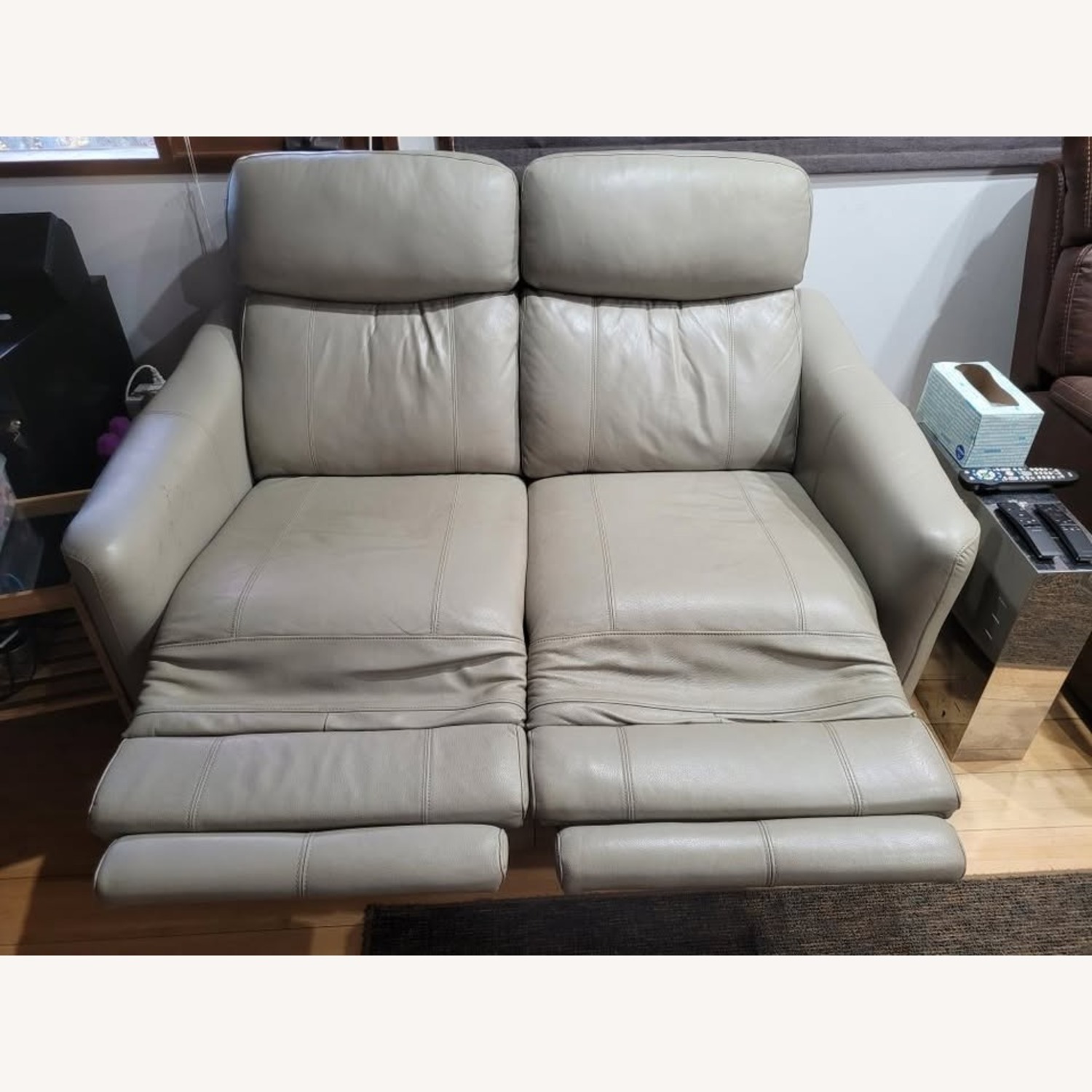 Bob's Furniture Grey Leather Recliner Loveseat - image-2