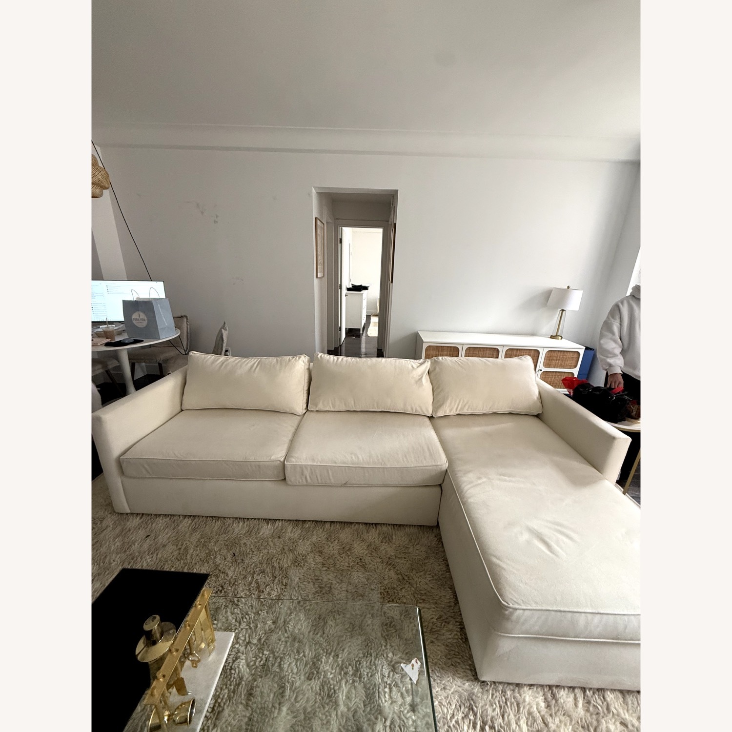 West Elm Harris White Velvet Queen Bed - image-2
