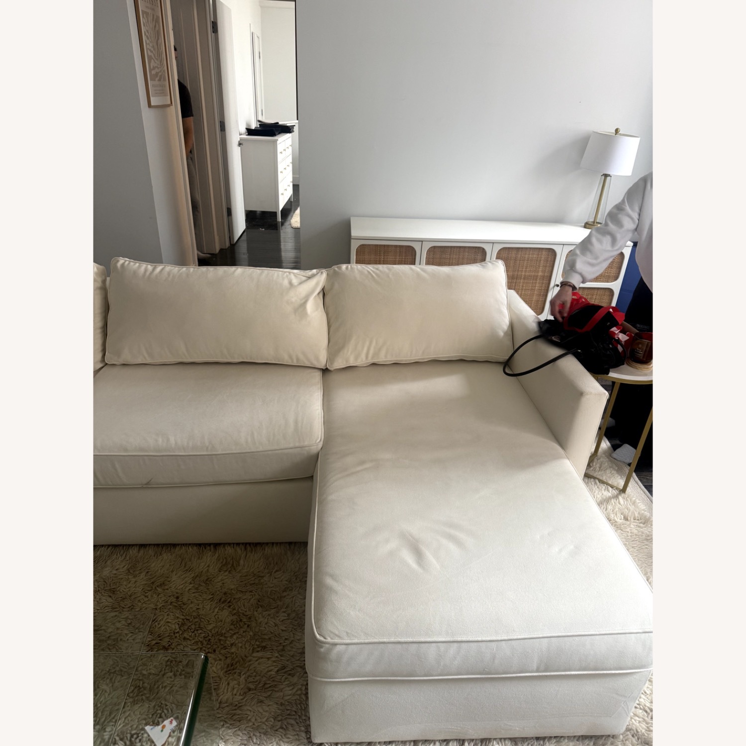 West Elm Harris White Velvet Queen Bed - image-3