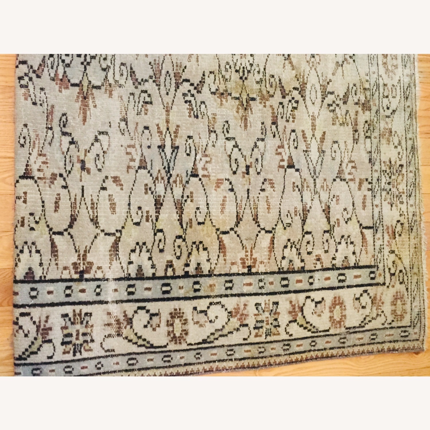 Vintage Turkish Handmade Floral Green Rug - image-8