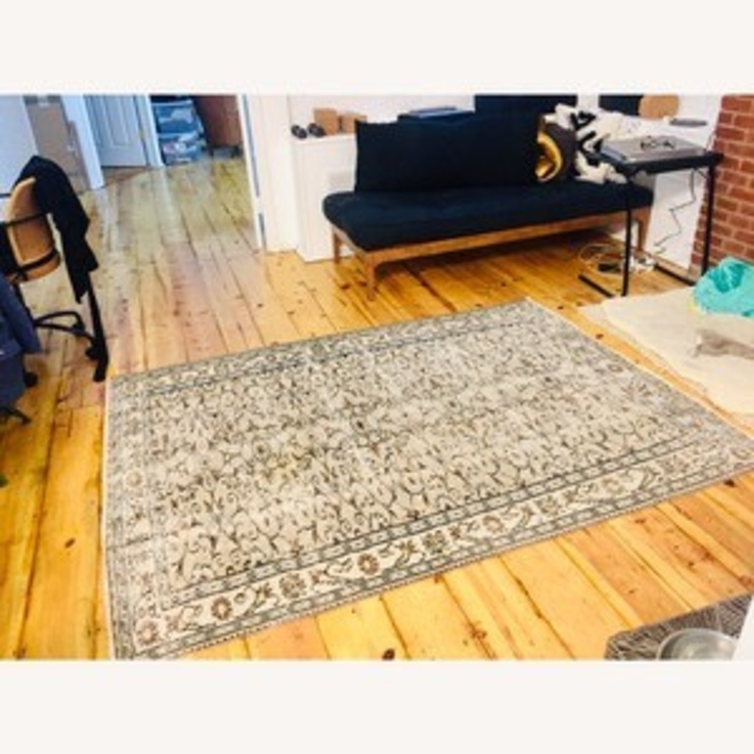 Vintage Turkish Handmade Floral Green Rug - image-3