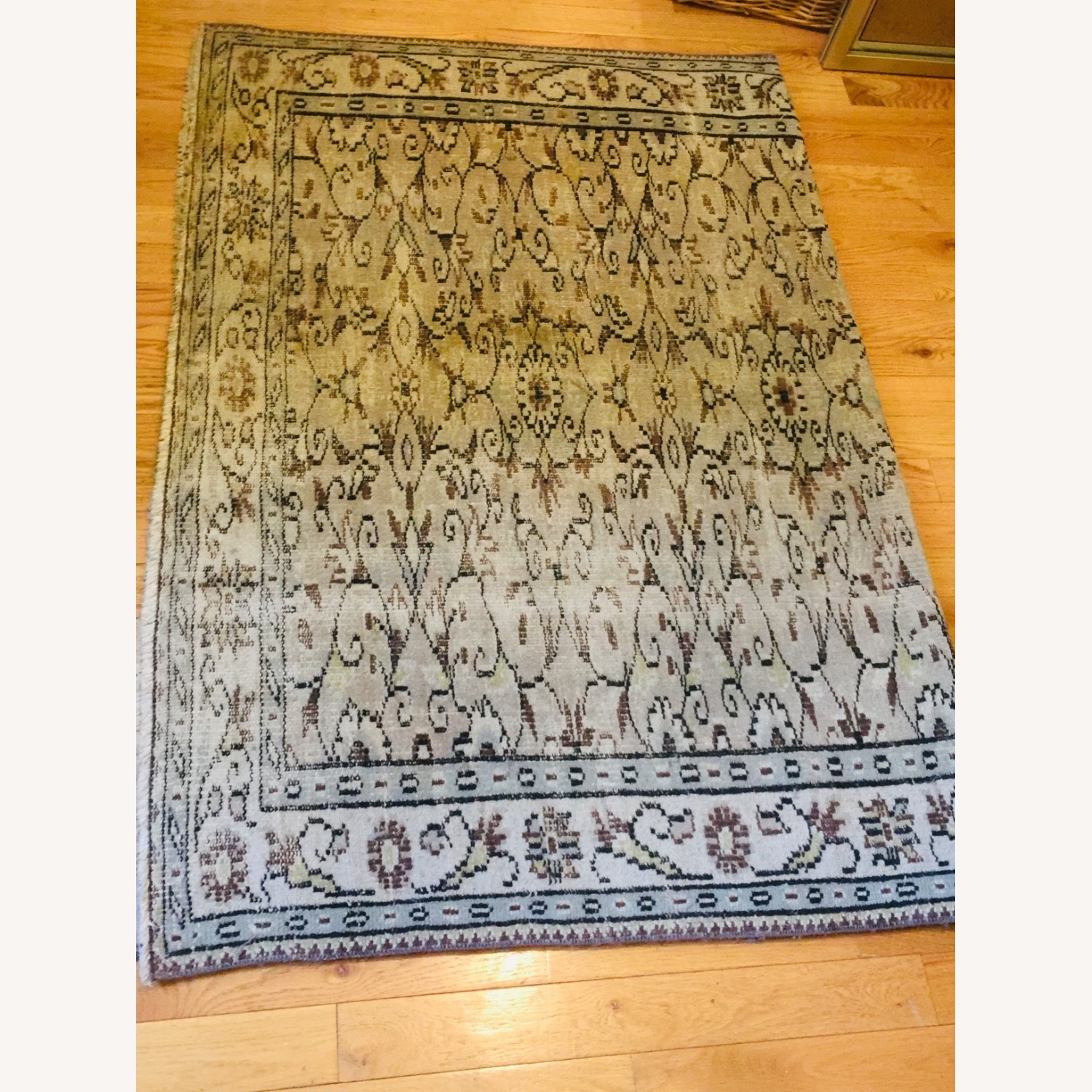 Vintage Turkish Handmade Floral Green Rug - image-5