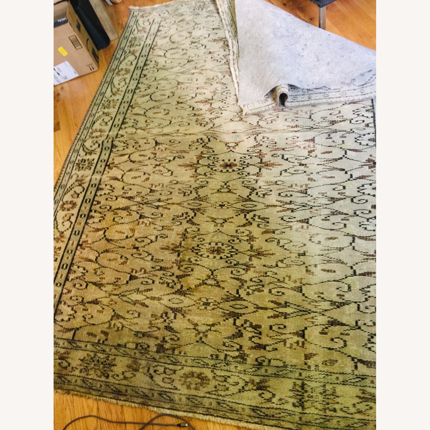 Vintage Turkish Handmade Floral Green Rug - image-9