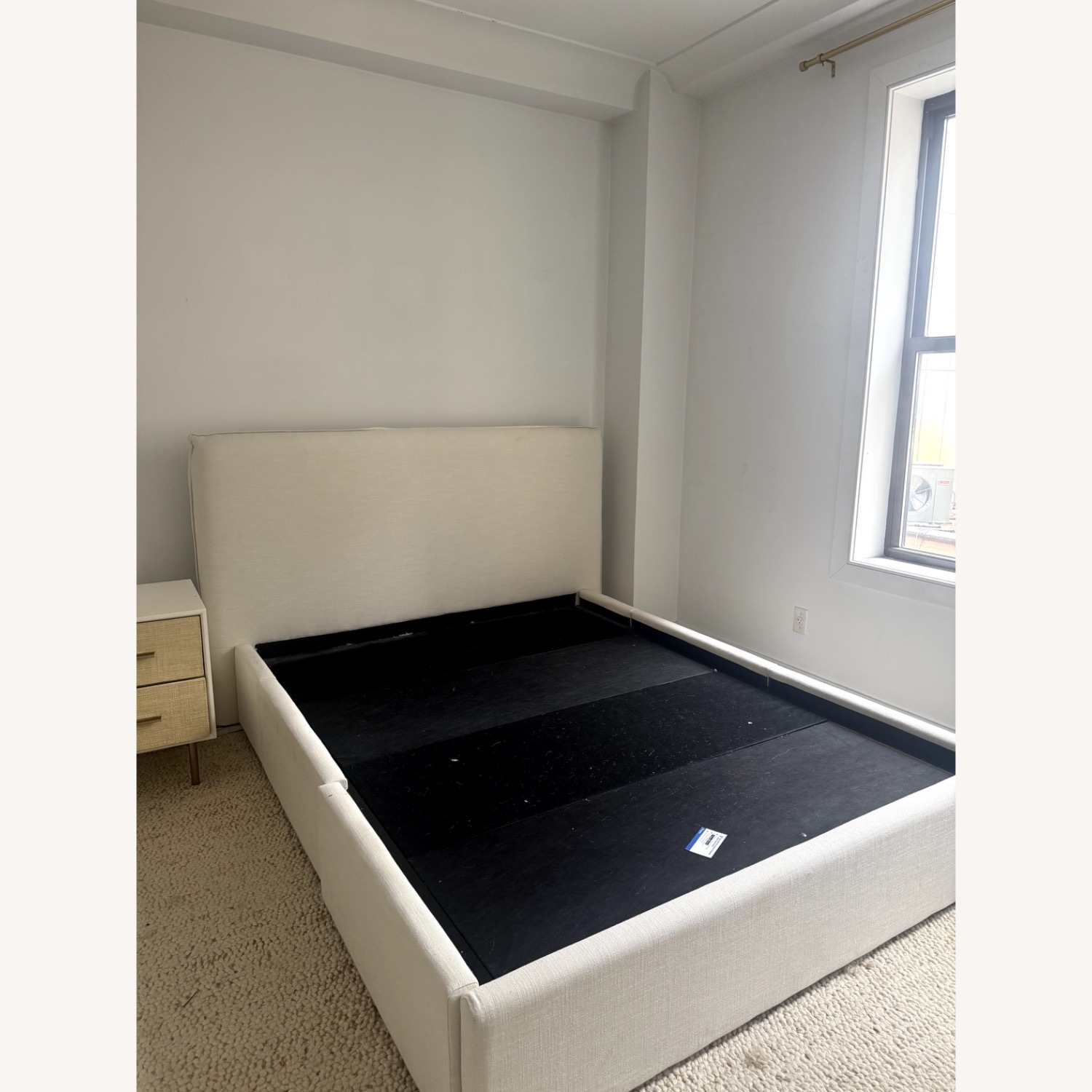 West Elm Freya Flange White Linen Queen Bed - image-2