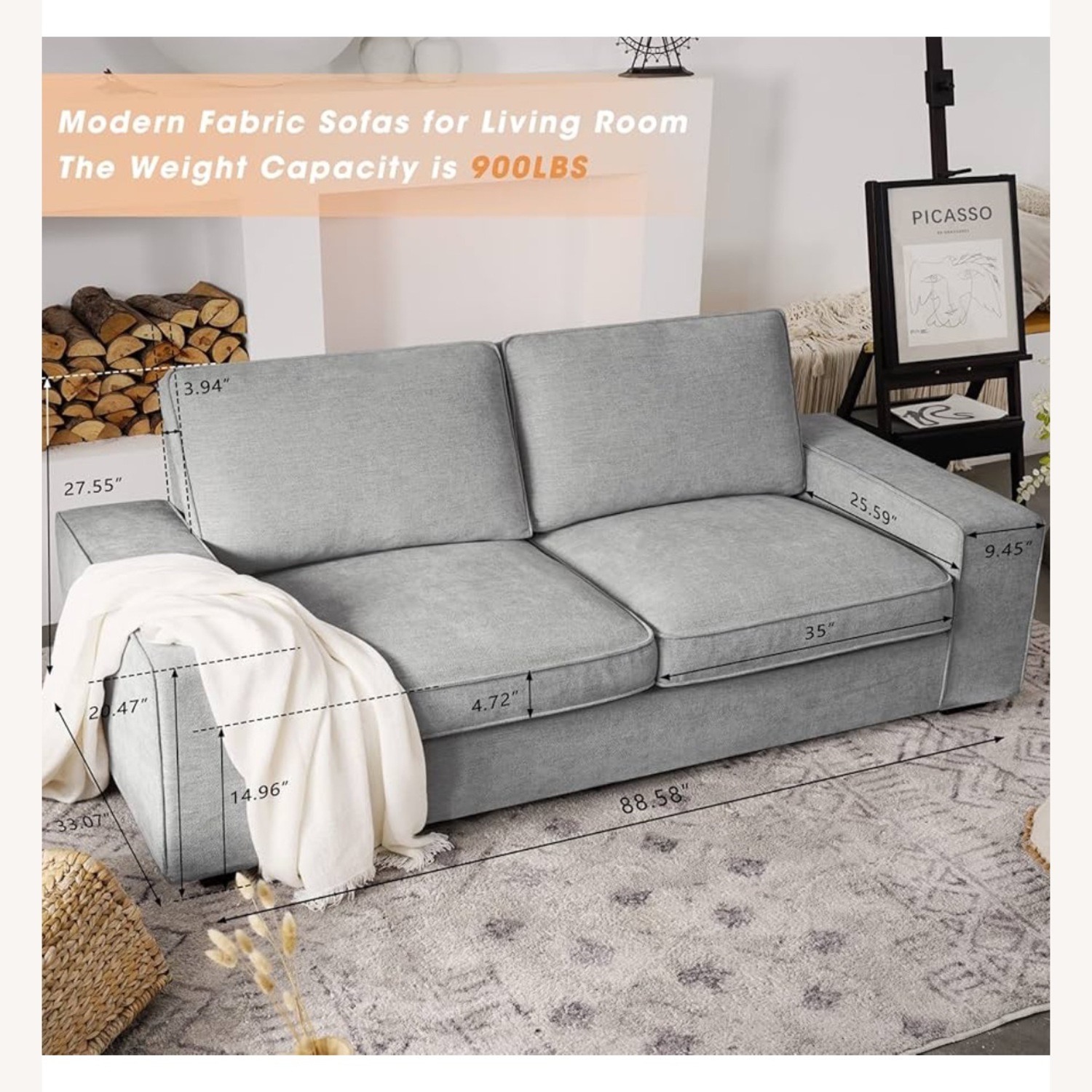 Modern Grey Chennile Sofa - image-2
