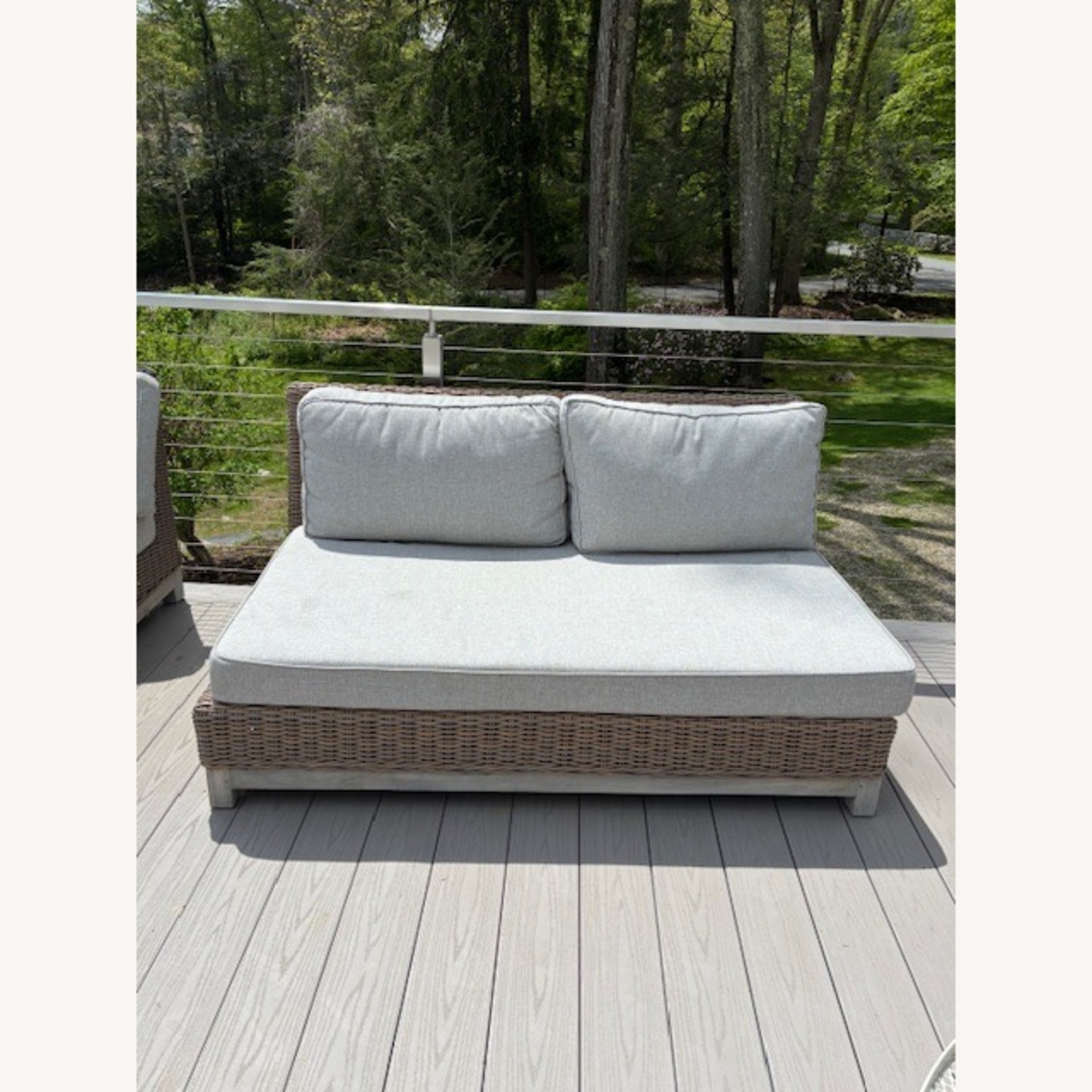 Anthropologie Meadowbrook Teak Base Wicker Armless Sette - image-1