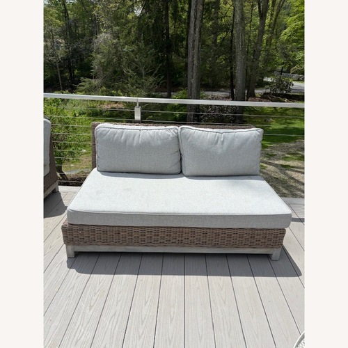 Used Anthropologie Meadowbrook Teak Base Wicker Armless Sette for sale on AptDeco