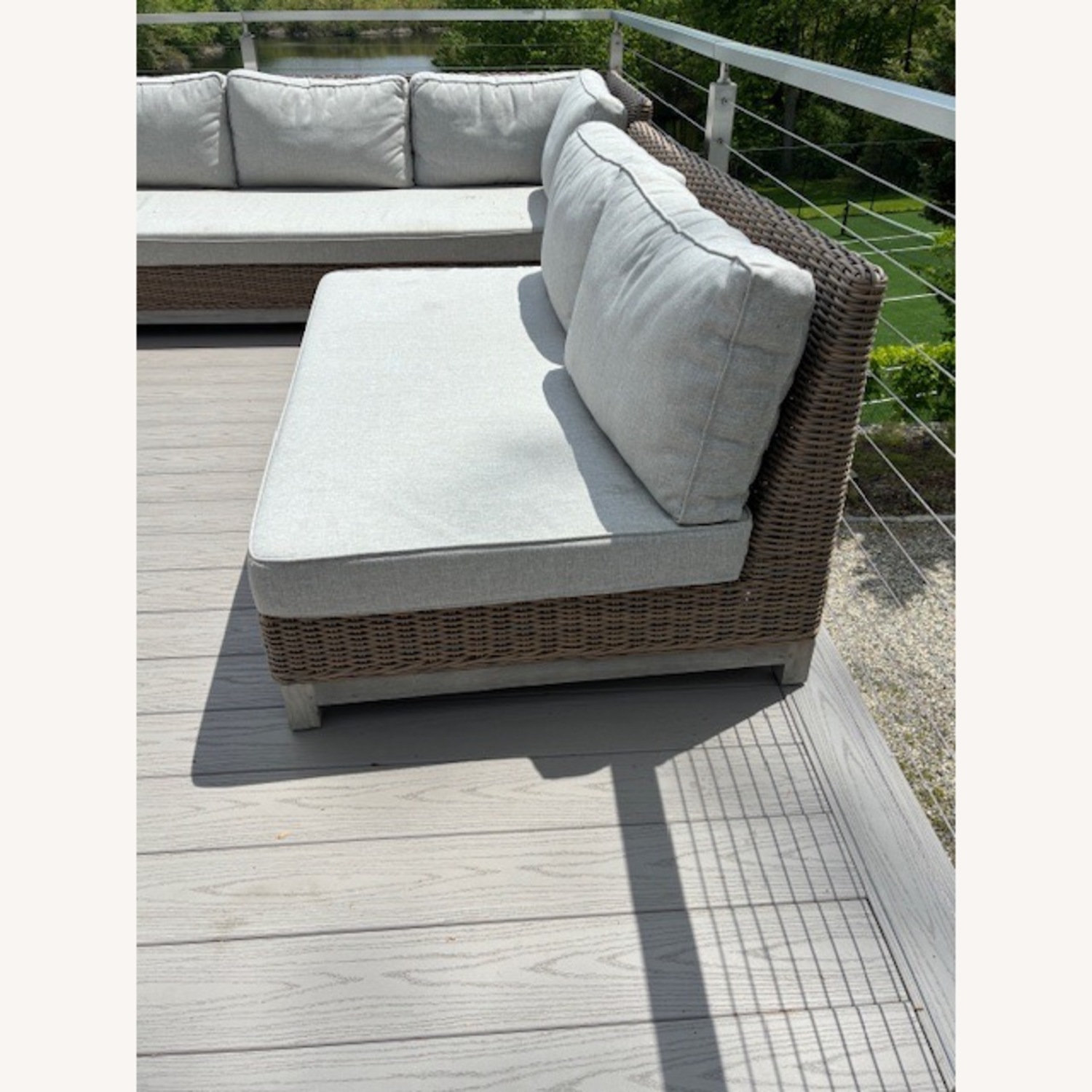 Anthropologie Meadowbrook Teak Base Wicker Armless Sette - image-2