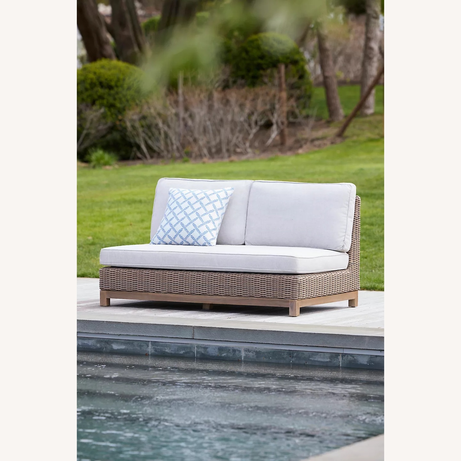 Anthropologie Meadowbrook Teak Base Wicker Armless Sette - image-5