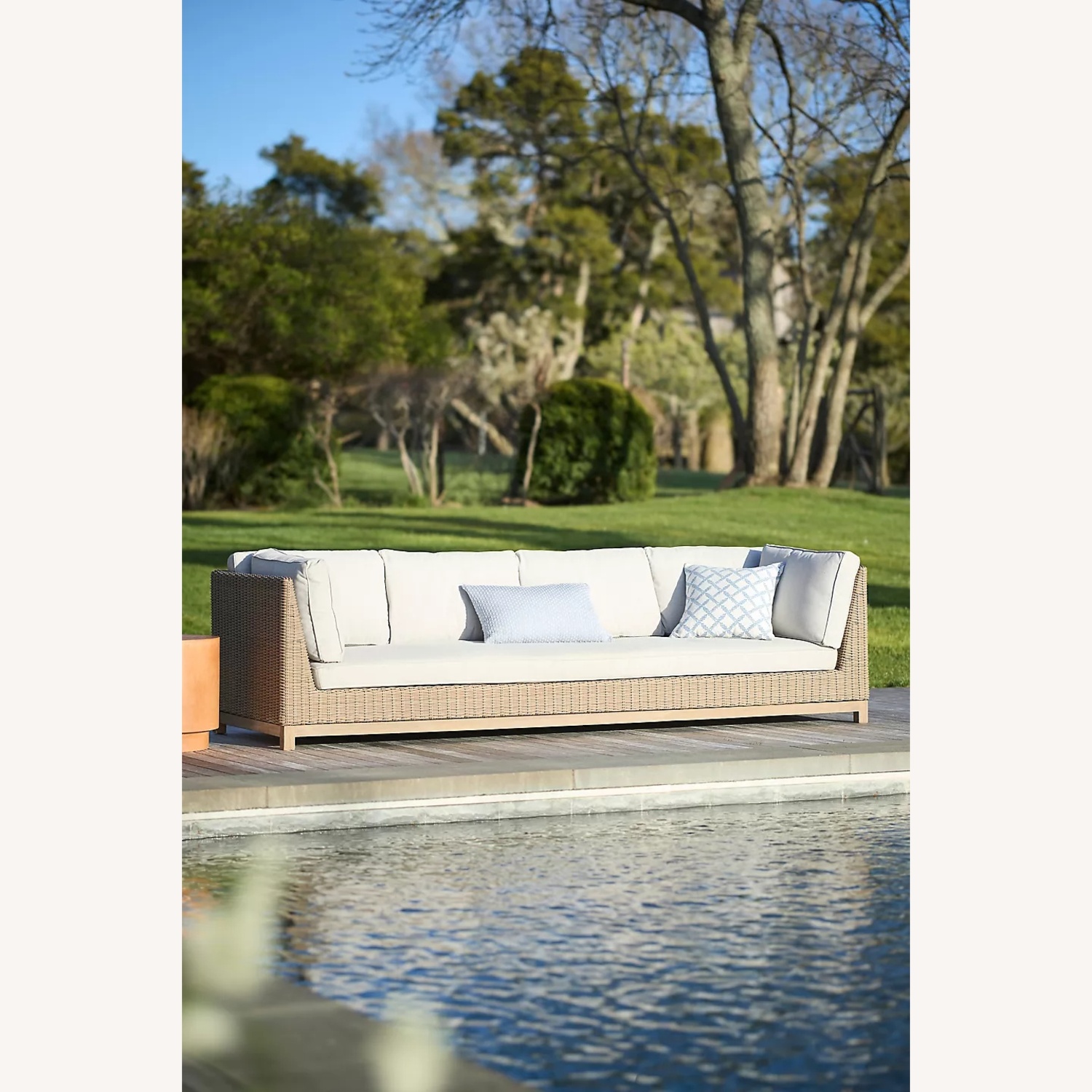 Anthropologie Meadowbrook Teak Base Wicker Four seat sofa - image-4