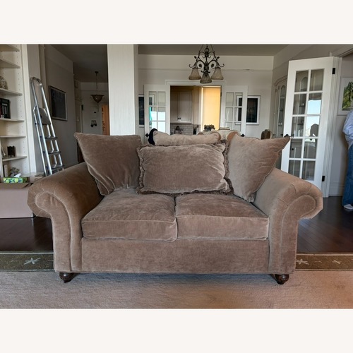 Used Vintage Domain Furniture Light Brown Suede Sofa for sale on AptDeco