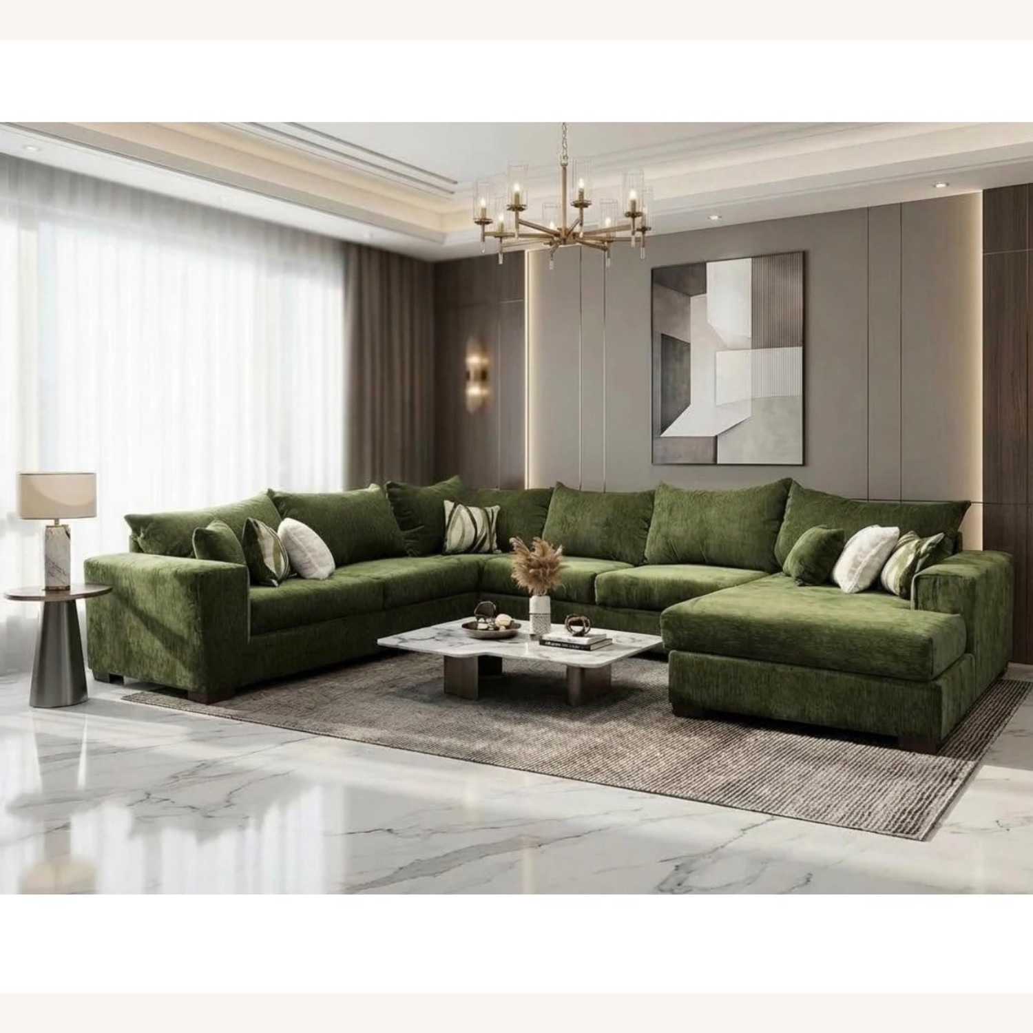 Green Sectional Sofa with Chaise  - image-1