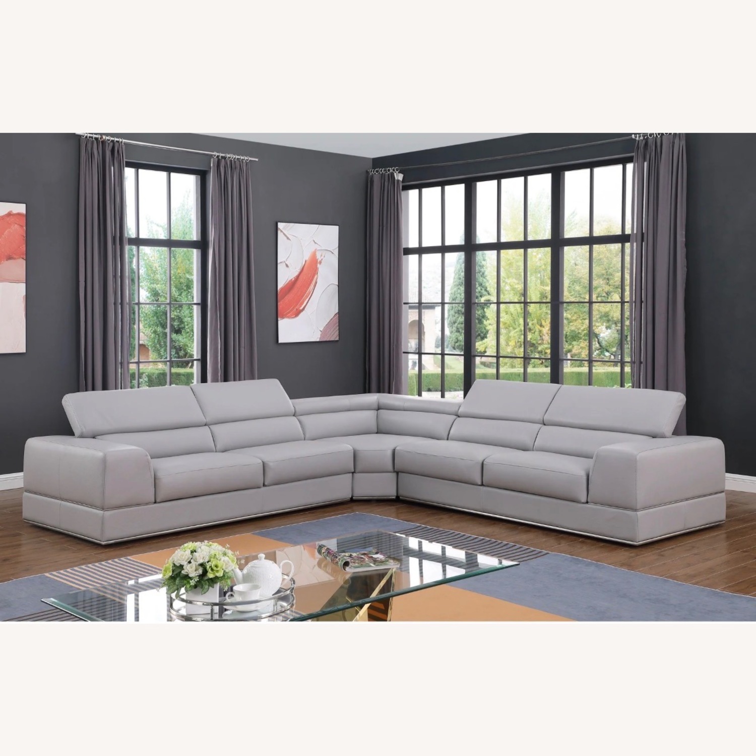 Pella Italian Leather Match Sectional - image-1