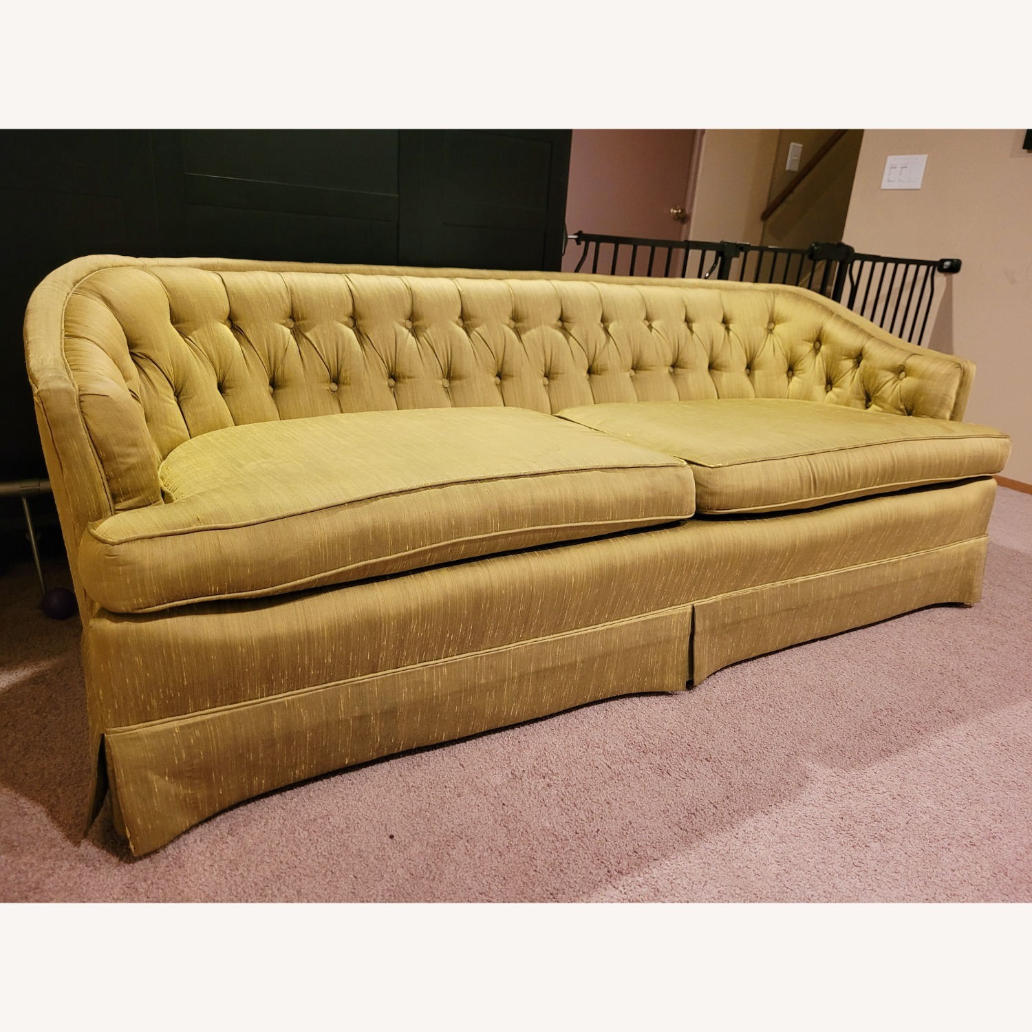 Vintage/Antique Green Silk 2 Seater Sofa - image-7