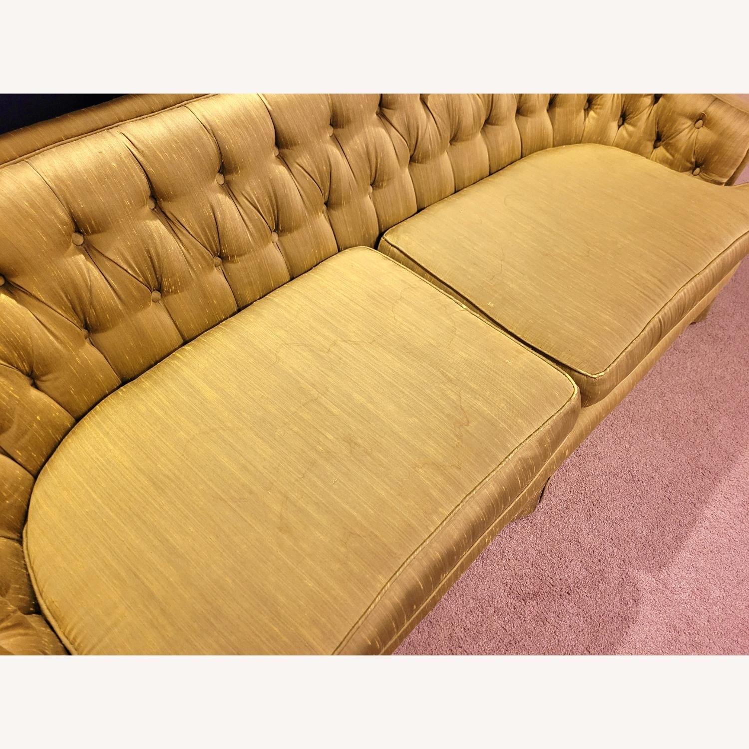 Vintage/Antique Green Silk 2 Seater Sofa - image-4