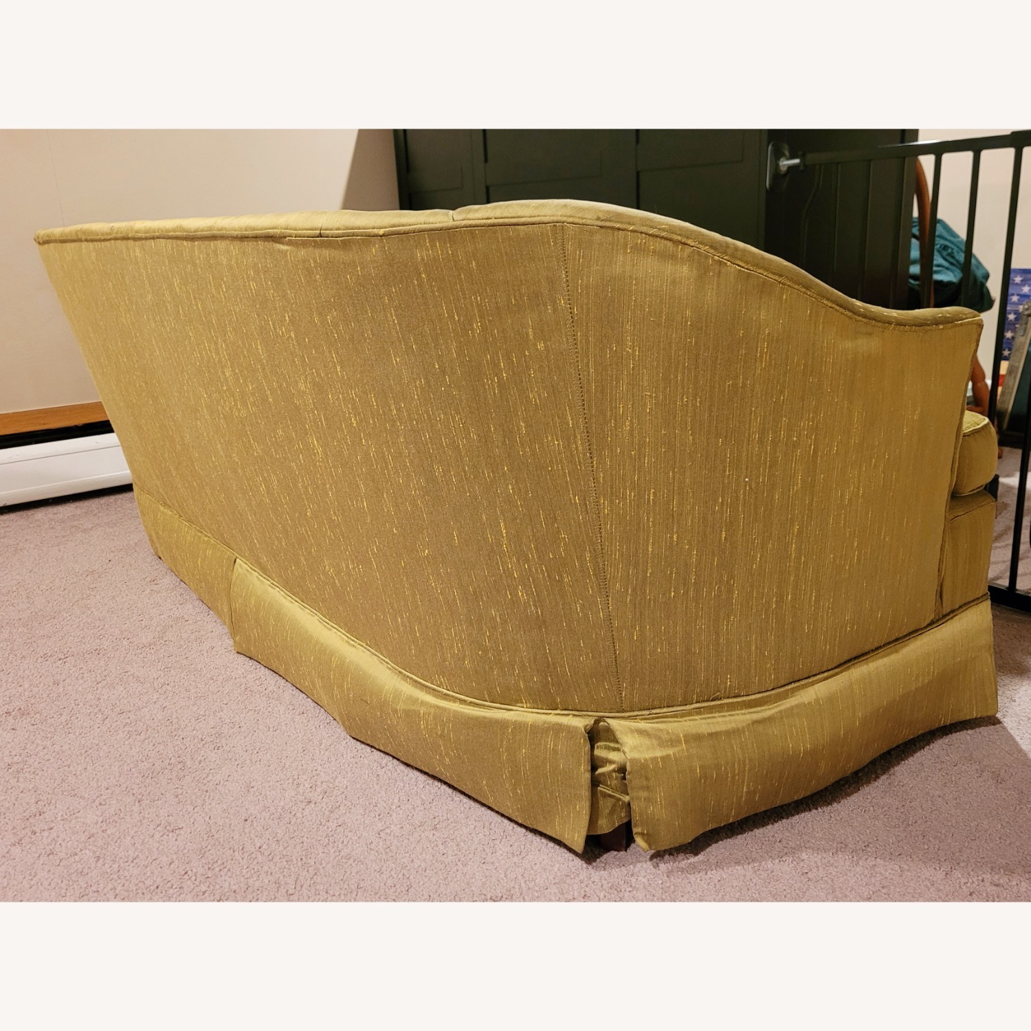 Vintage/Antique Green Silk 2 Seater Sofa - image-3