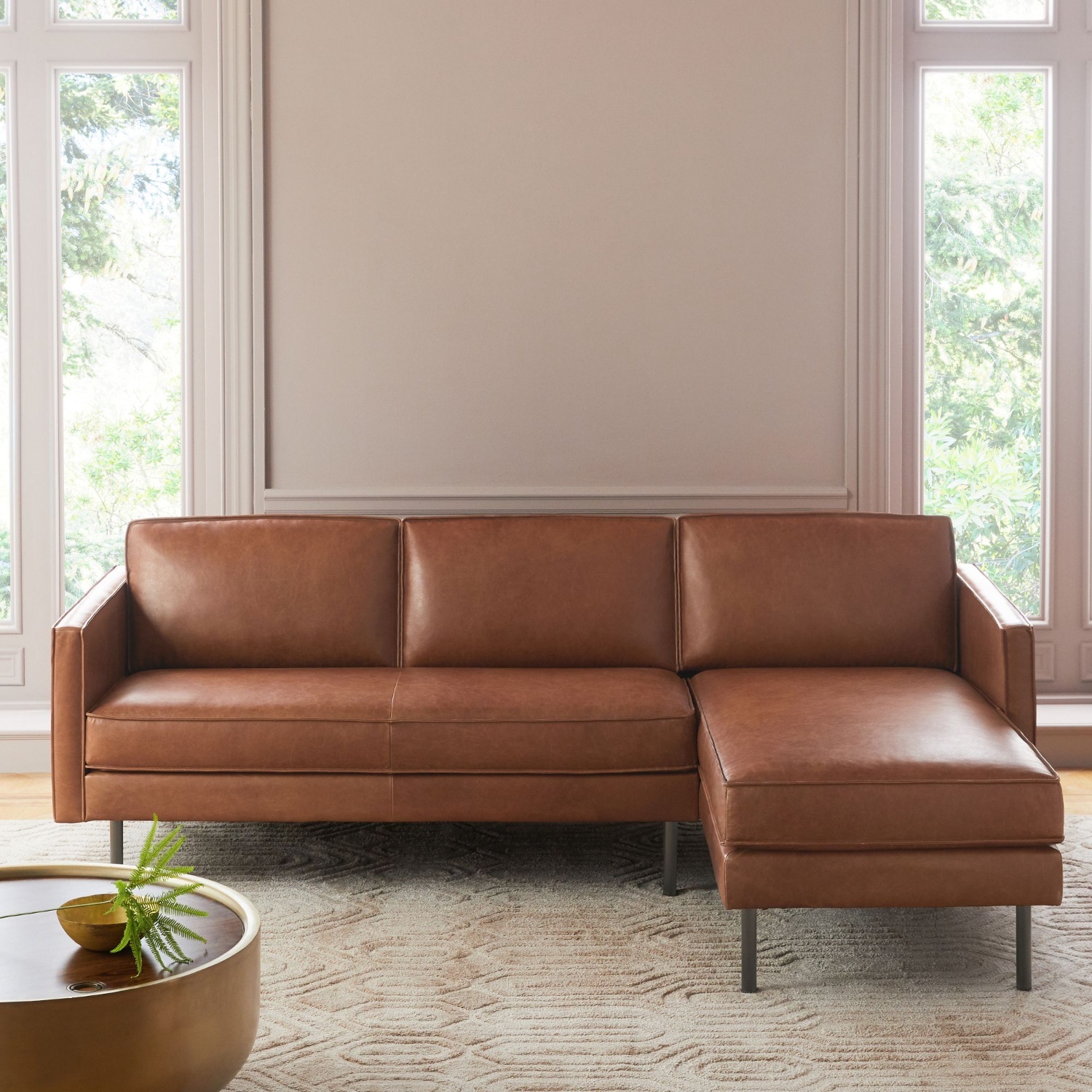 West Elm Axel Leather 2-Piece Chaise Sectional (91") - image-5