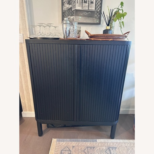 Used Pottery Barn Arlo Black Wood Bar Cart for sale on AptDeco