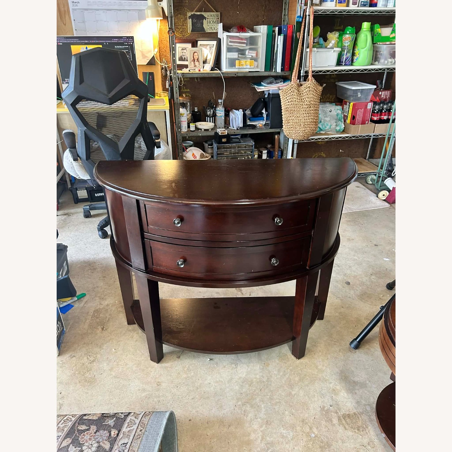 Dark Brown Wood Half Round Table &  Drawers - image-4