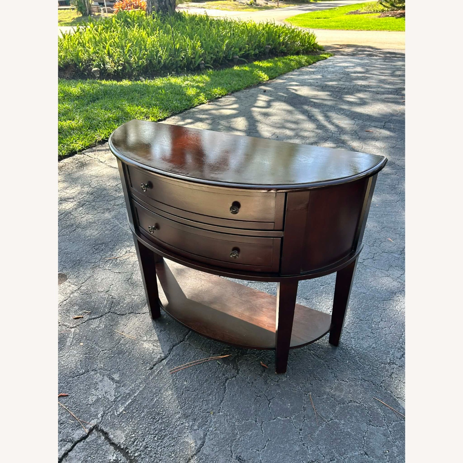 Dark Brown Wood Half Round Table &  Drawers - image-3