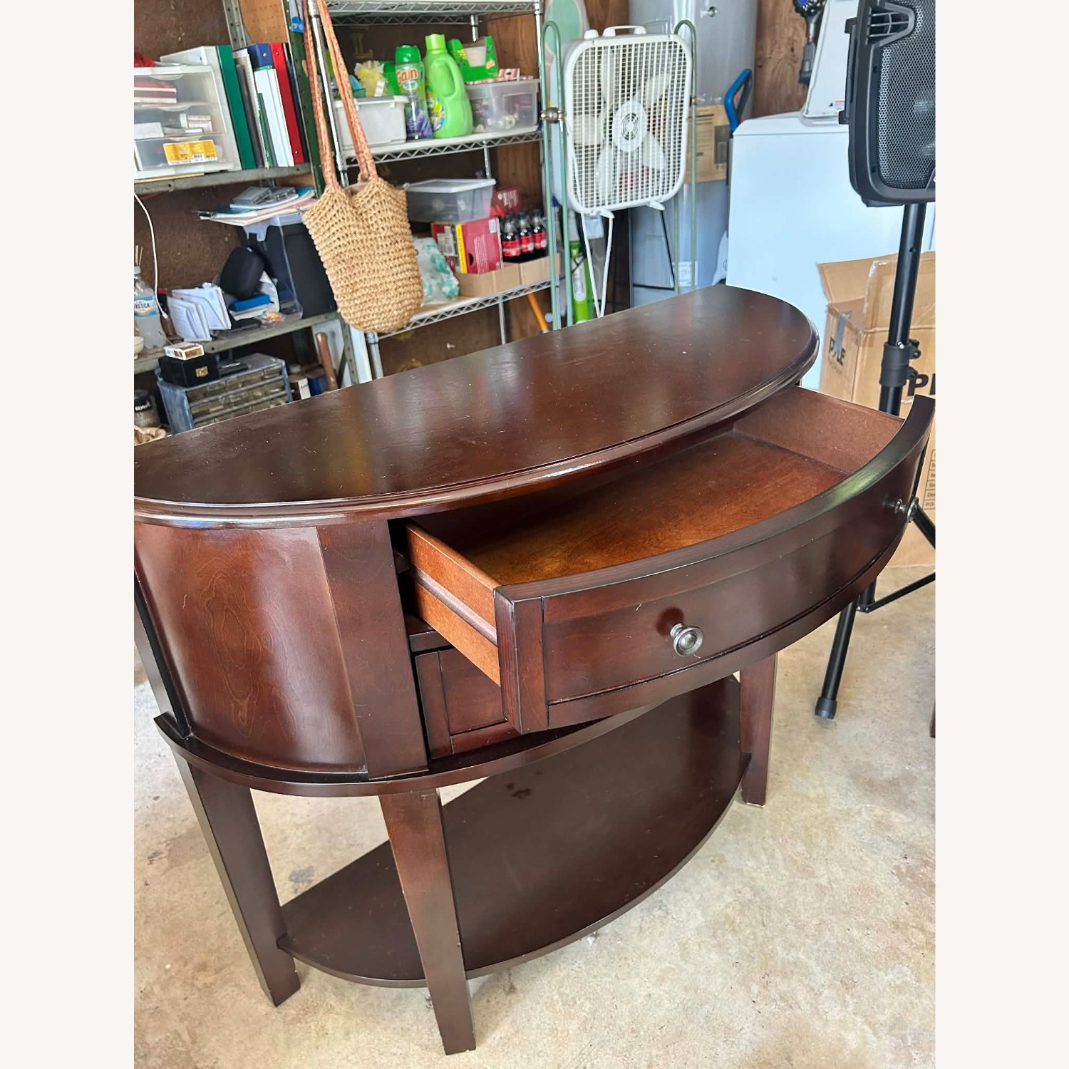 Dark Brown Wood Half Round Table &  Drawers - image-2