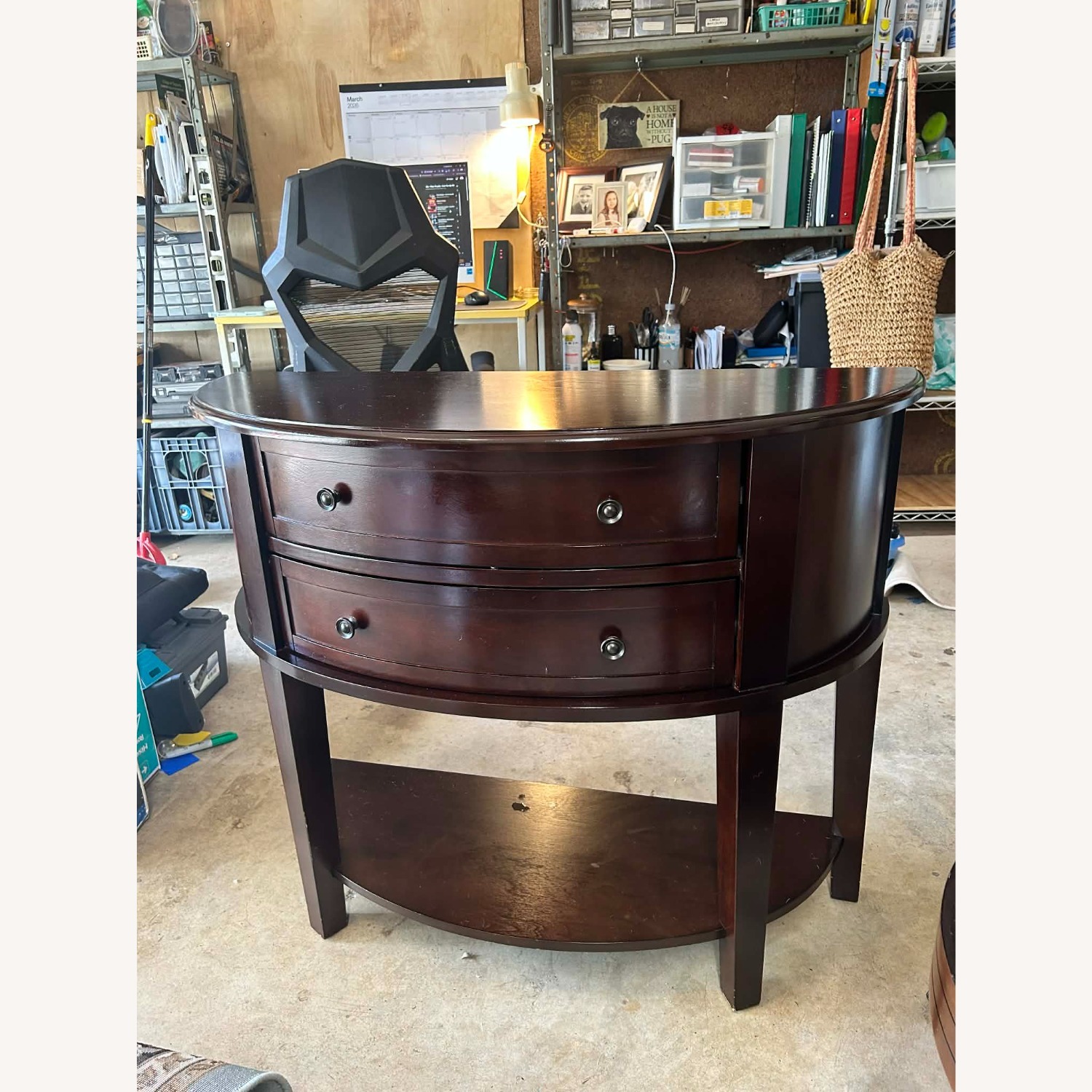 Dark Brown Wood Half Round Table &  Drawers - image-1