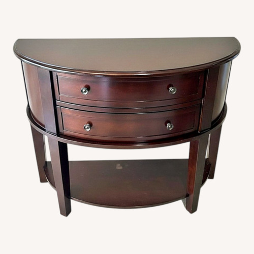 Used Dark Brown Wood Half Round Table &  Drawers for sale on AptDeco