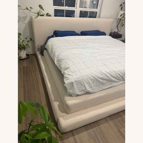 Used Wrought Studios Hoffarth White Fabric King Bed for sale on AptDeco