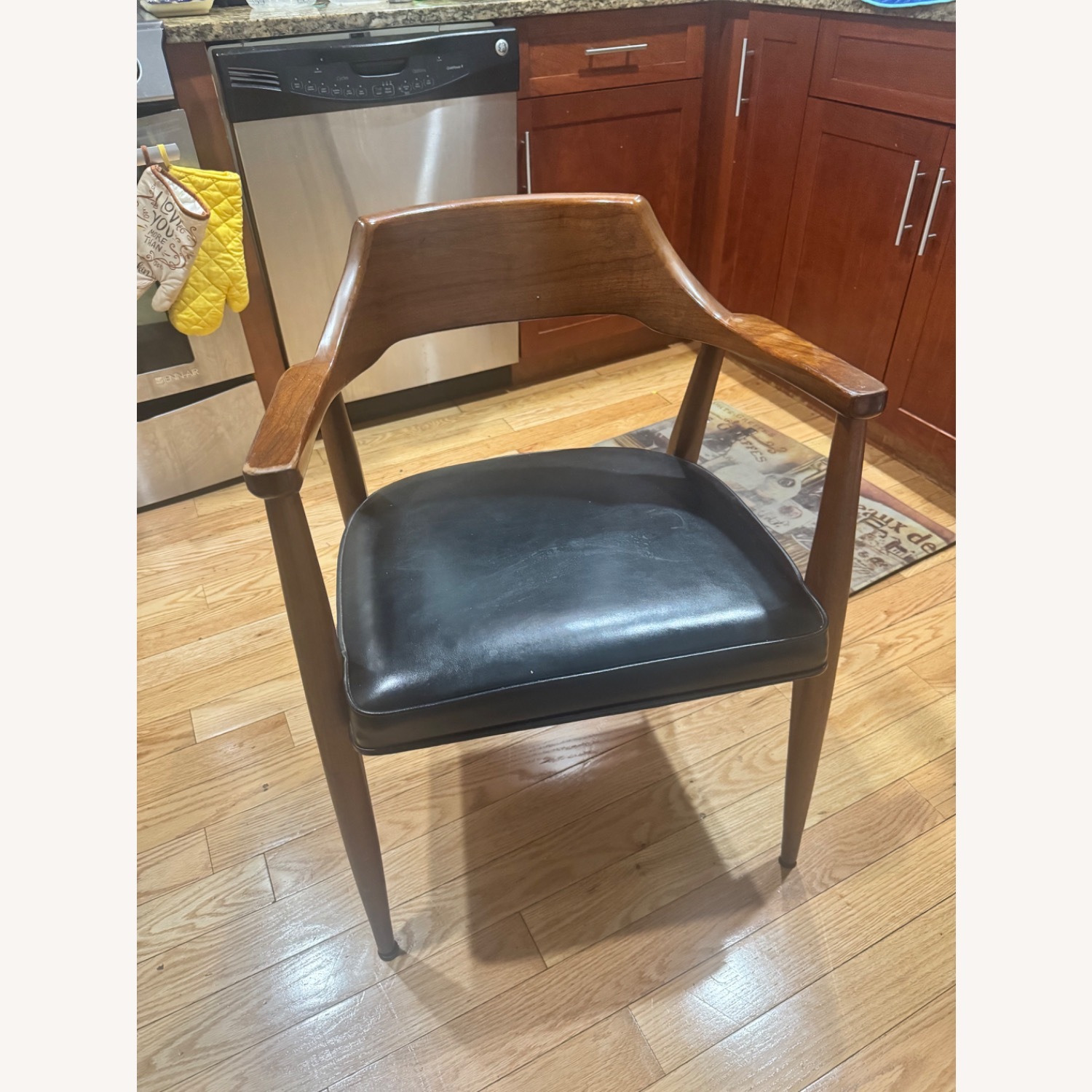 Wood Accent Chair with Black Leather Seat - image-2