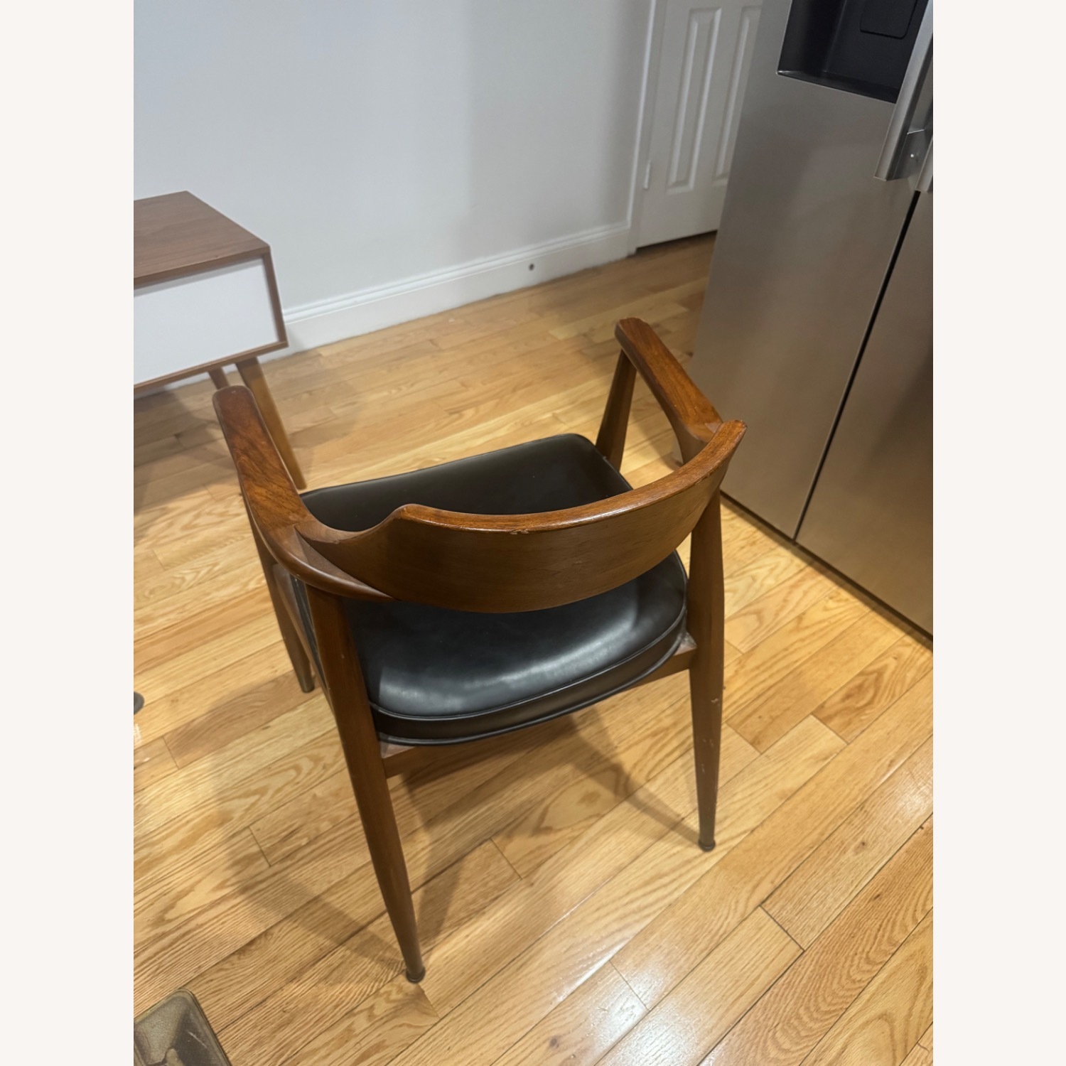 Wood Accent Chair with Black Leather Seat - image-4