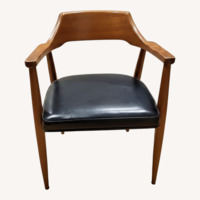 Wood Accent Chair with Black Leather Seat