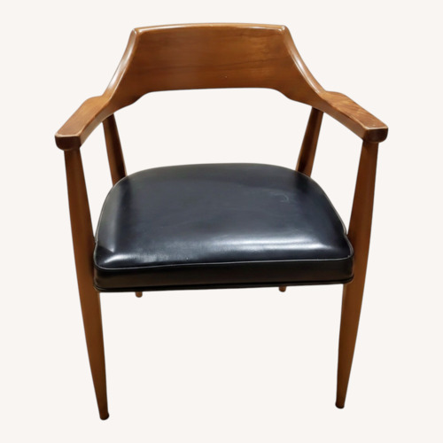 Used Wood Accent Chair with Black Leather Seat for sale on AptDeco