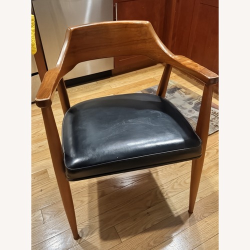 Used Wood Accent Chair with Black Leather Seat for sale on AptDeco