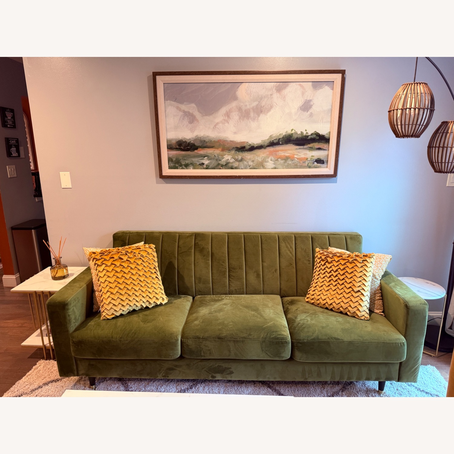 Green Velvet 3+ Seater Sofa - image-1