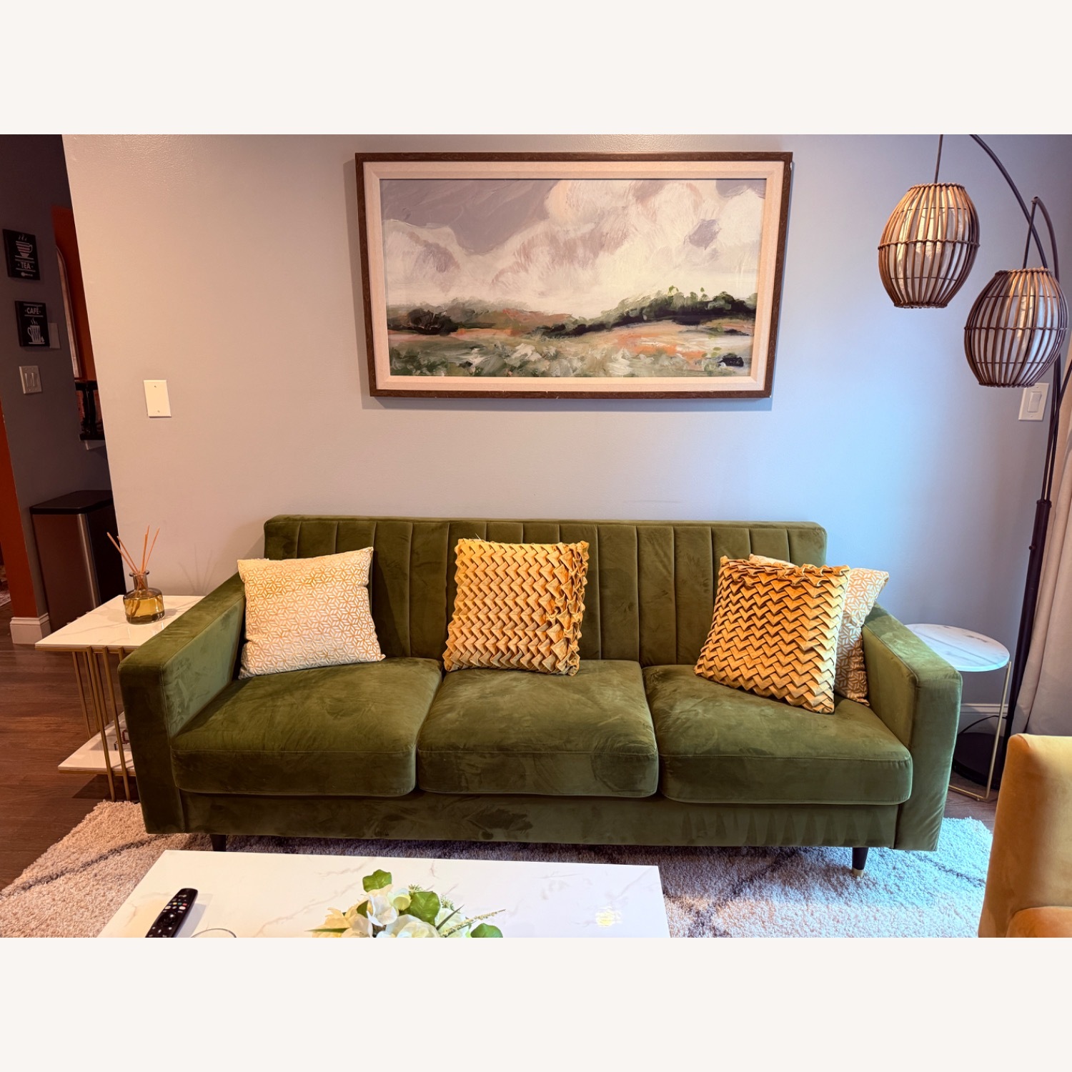 Green Velvet 3+ Seater Sofa - image-3
