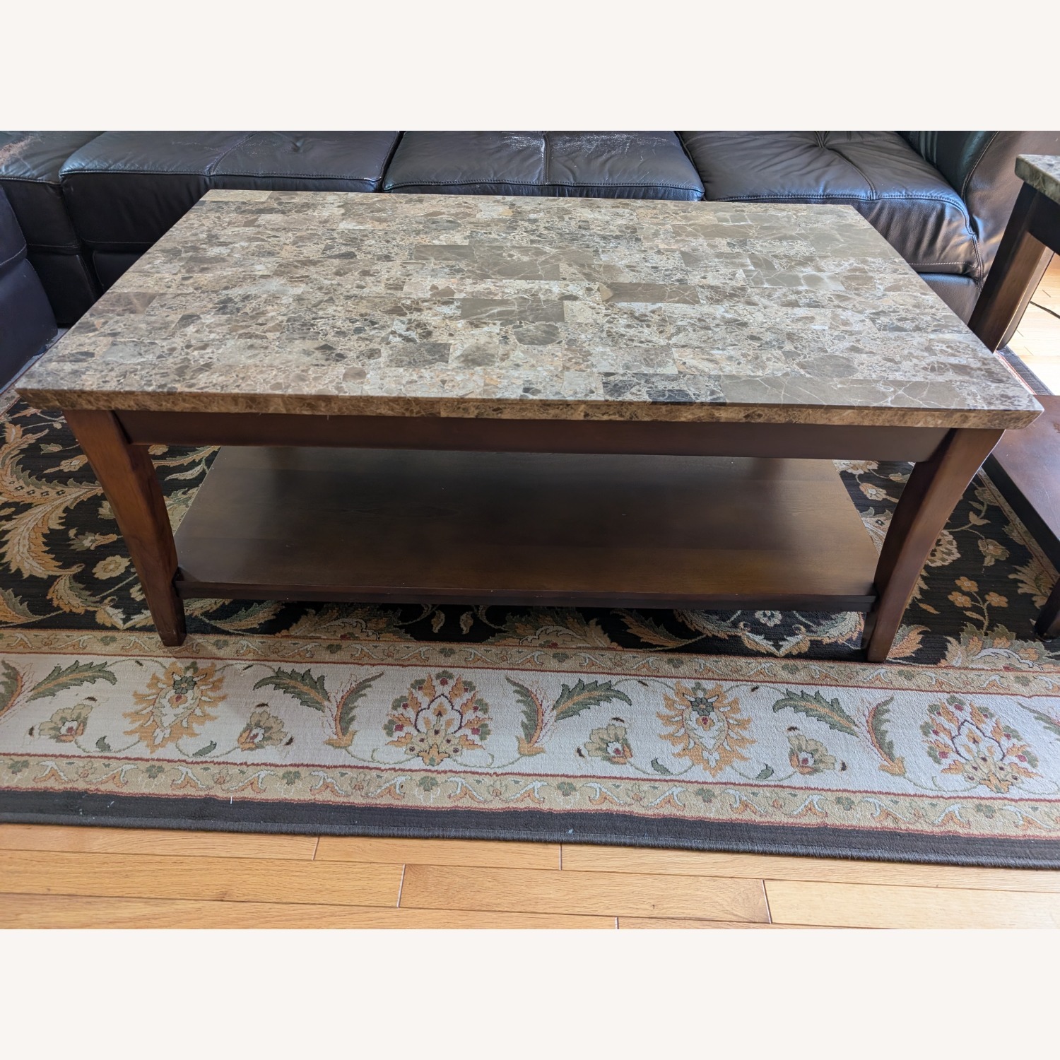 Raymour & Flanigan Dark Brown Marble Coffee Table - image-1