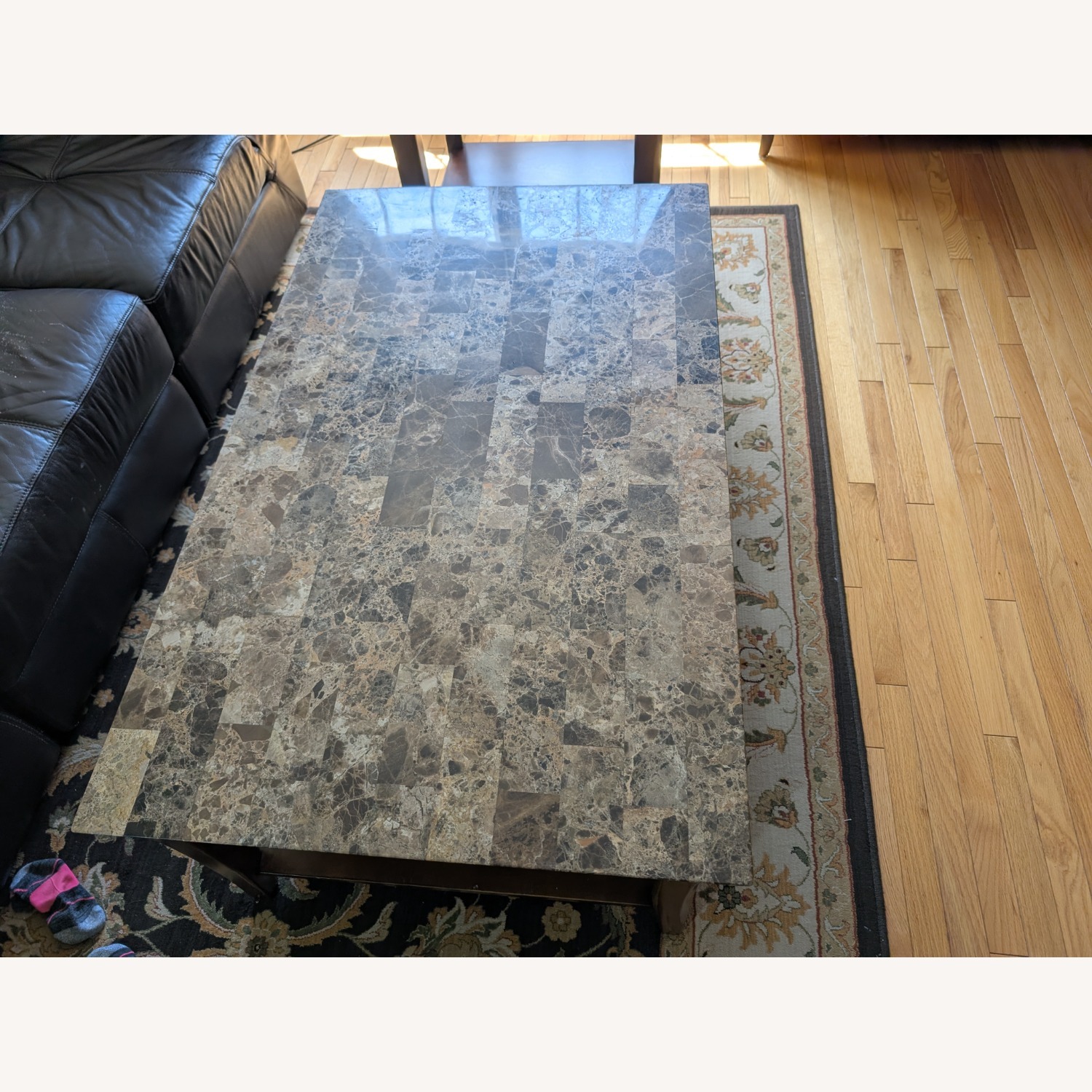 Raymour & Flanigan Dark Brown Marble Coffee Table - image-2