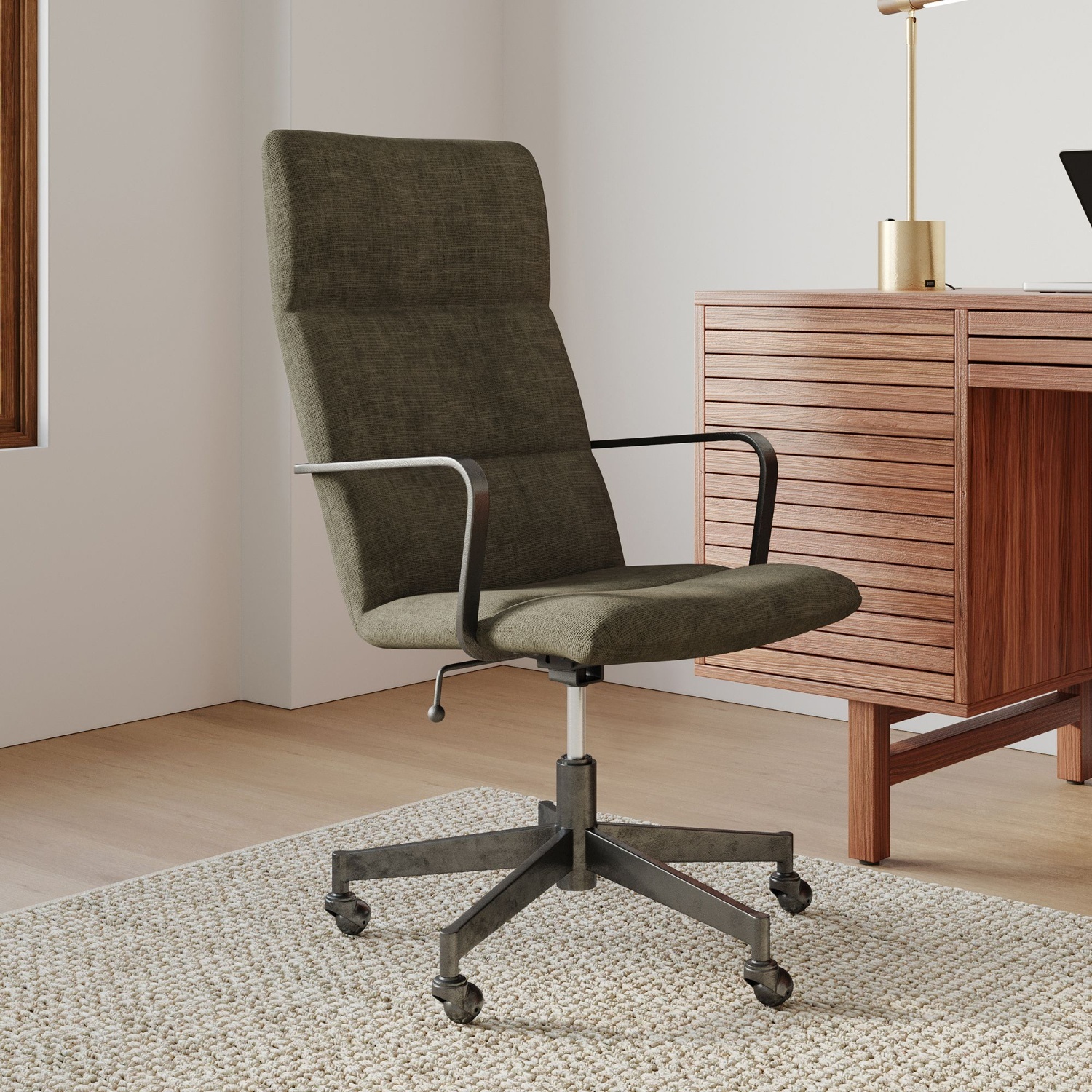 West Elm Green Velvet Office Chair - image-6
