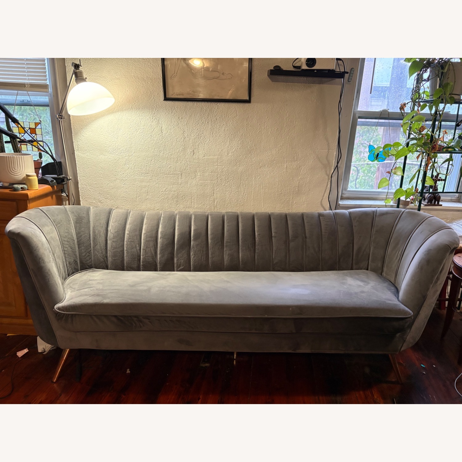 Light Gray Velvet 2 Seater Sofa - image-1