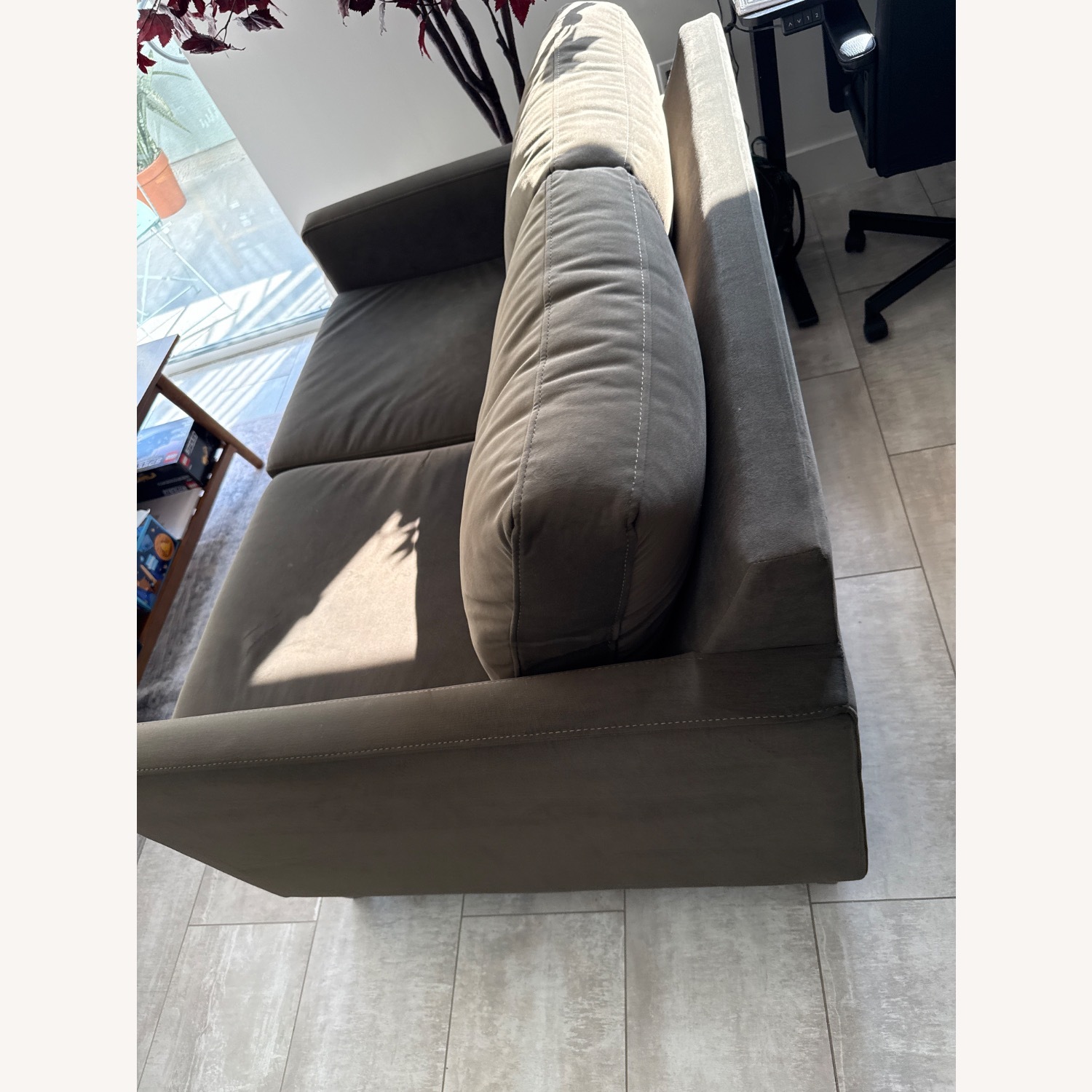 Living Spaces Dark Brown Fabric Sofa - image-3